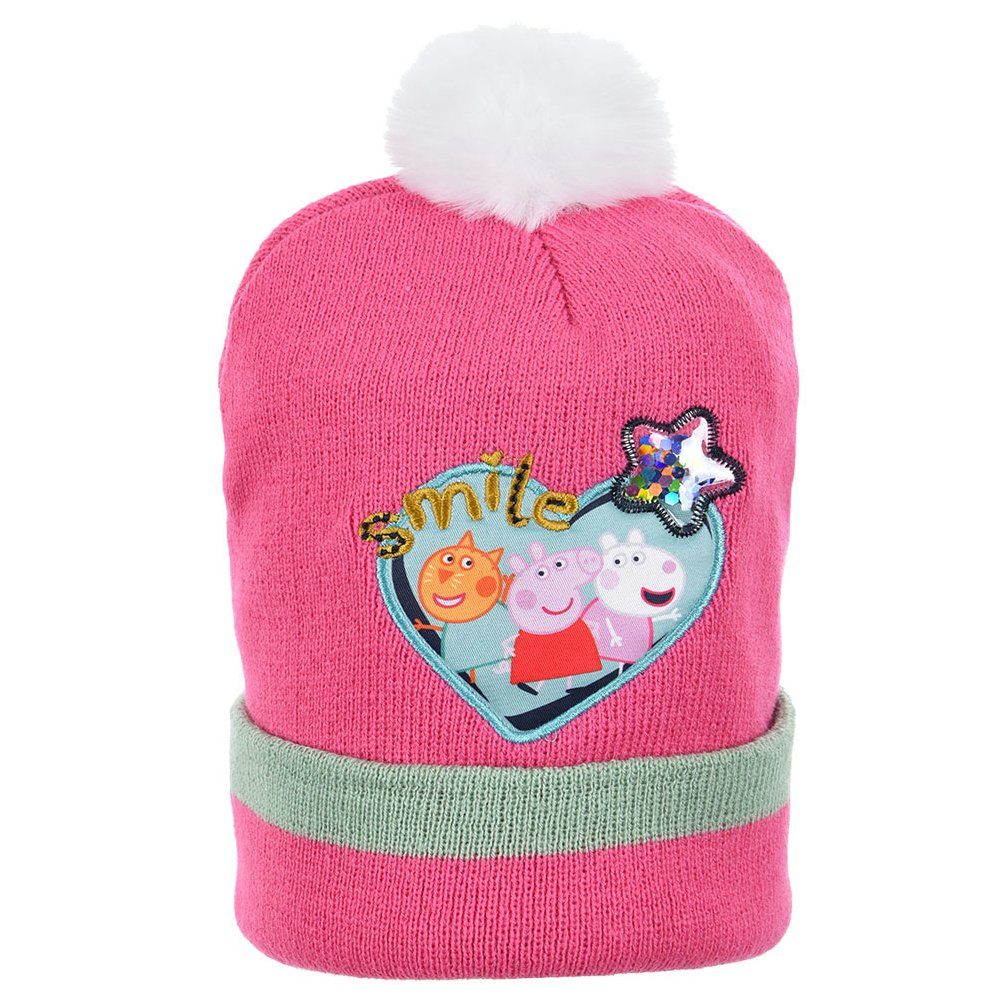 Peppa Pig Bommelmütze Peppa Wutz Pig Mieze Molly Luzie Locke Kinder Wintermütze Gr. 52 bis 54