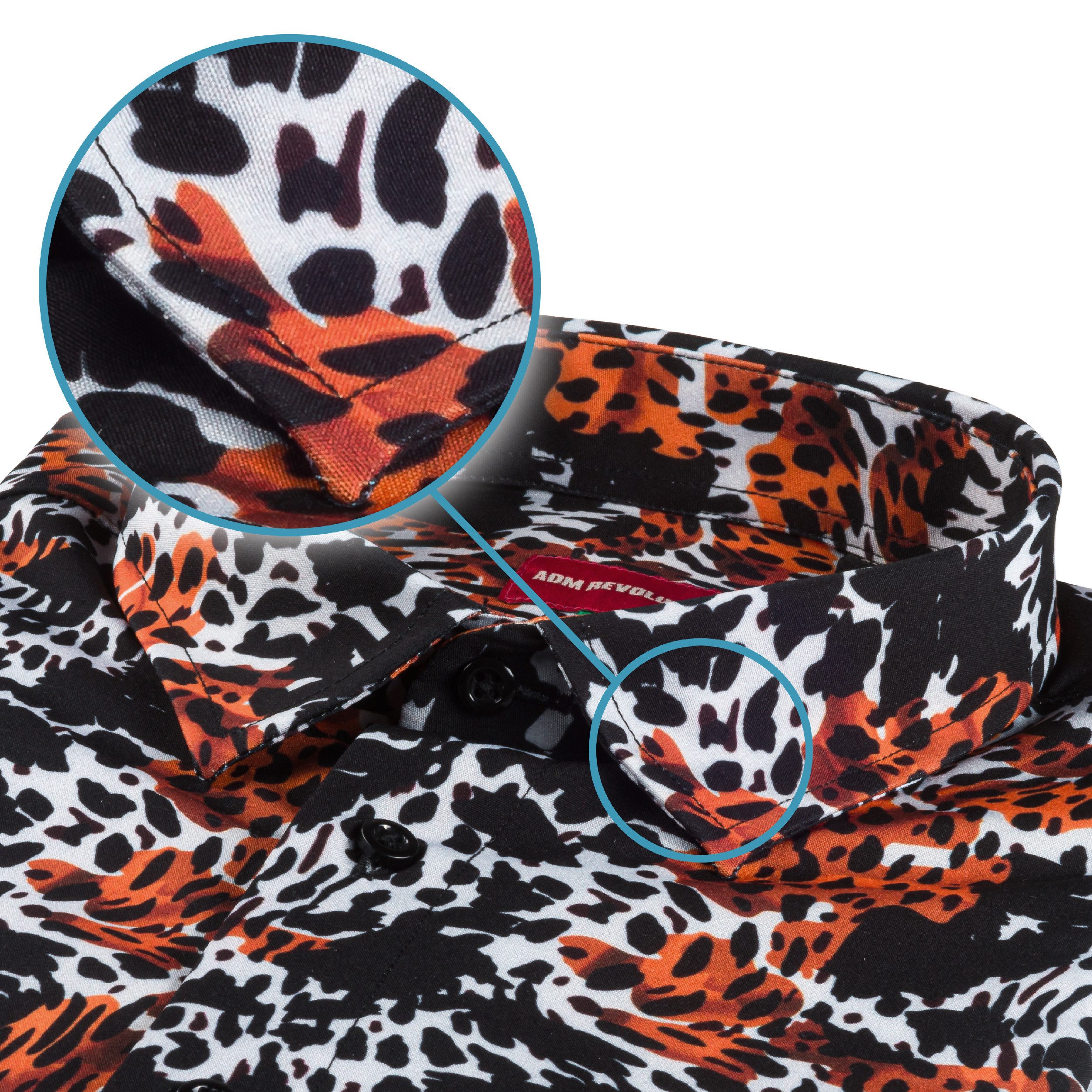 ADM Revolution Kurzarmhemd ADM, Herrenhemd orange/schwarz – Animal-Print, Viskose, Modern Fit Handgefertigt in Italien