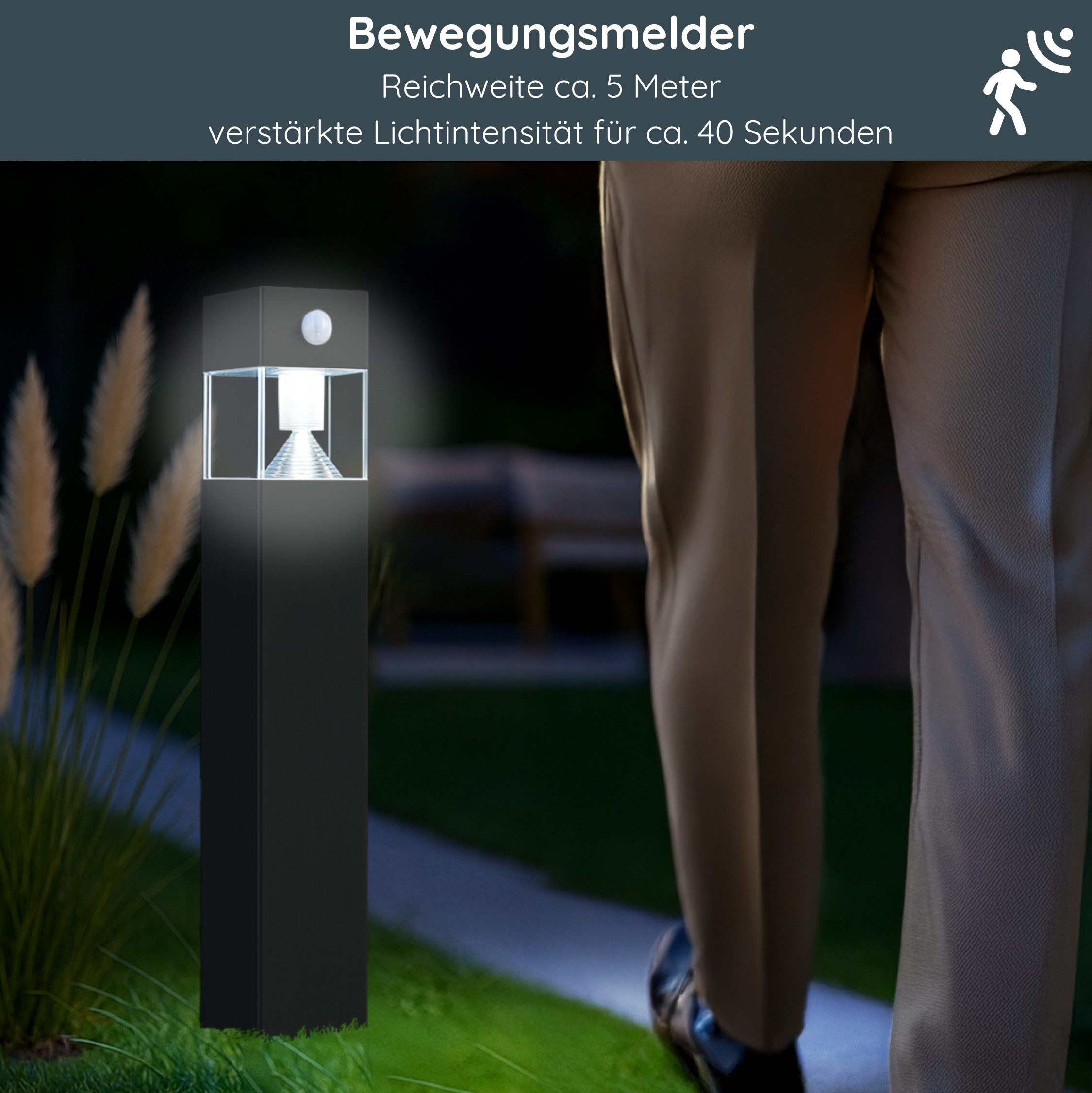 MeLiTec LED Solarleuchte Solar-Gartenleuchte SO32, aus Edelstahl, Tageslichtweiß, bis zu 8h Leuchtdauer, anthrazit oder matt gebürstet, eckig, LED