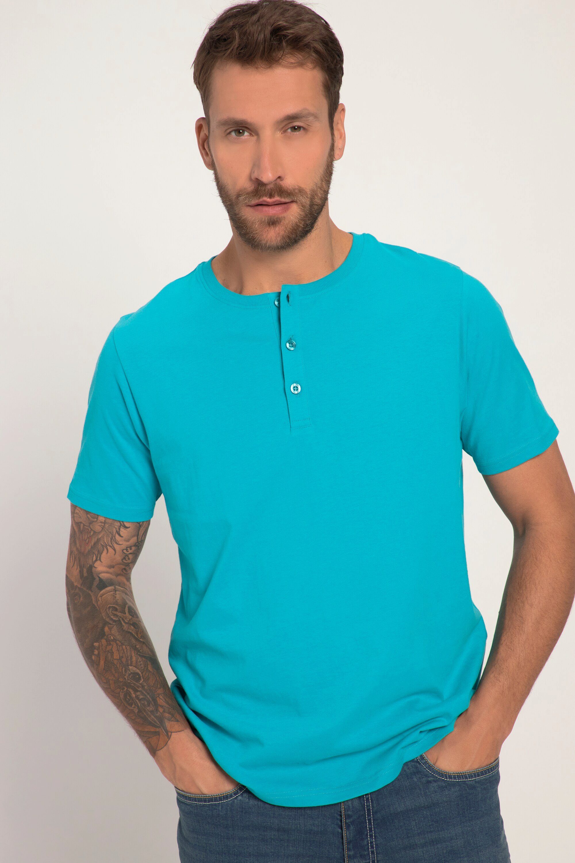 JP1880 T-Shirt Henley Basic Knopfleiste Halbarm dunkles türkis | T-Shirts