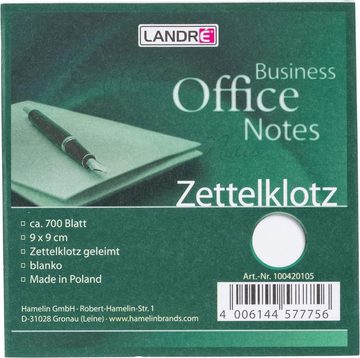 LANDRE Notizzettel Landré Zettelklotz, geleimt, 700 Blatt, 9x9cm, weiße Notiz-Zettel