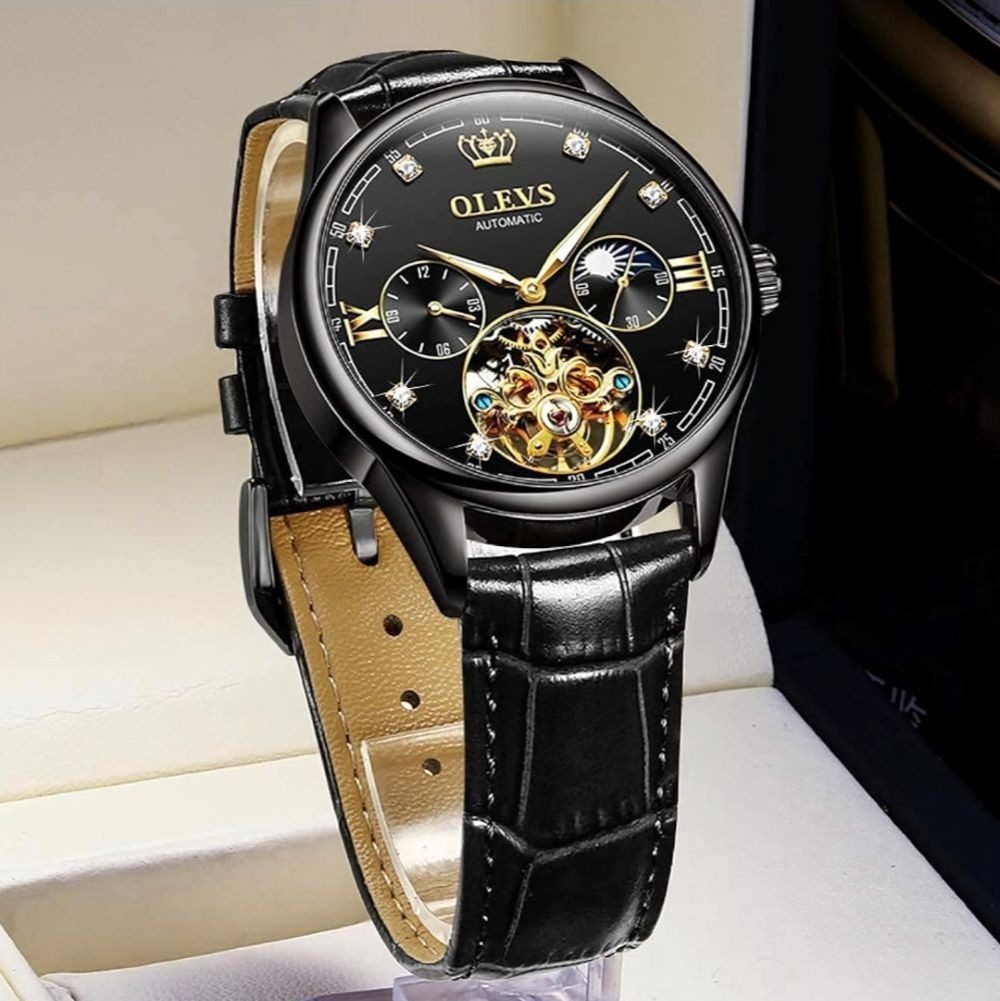OLEVS Automatikuhr OLEVS Luxus Herrenarmbanduhr Automatik Skelett Tourbillon