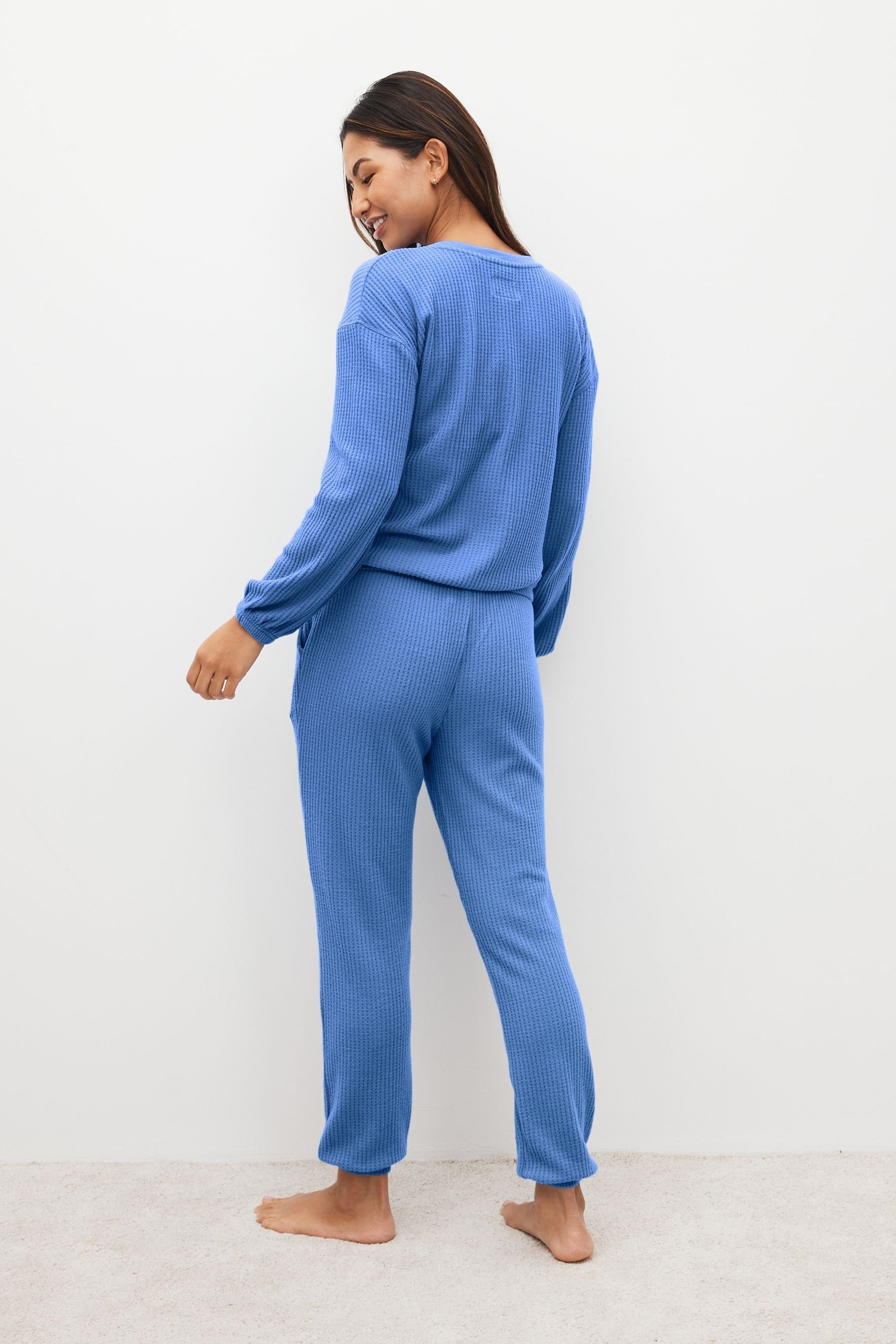 weicher Langarm-Schlafanzug Blue Pyjama mit (2 Waffelstruktur Next tlg)