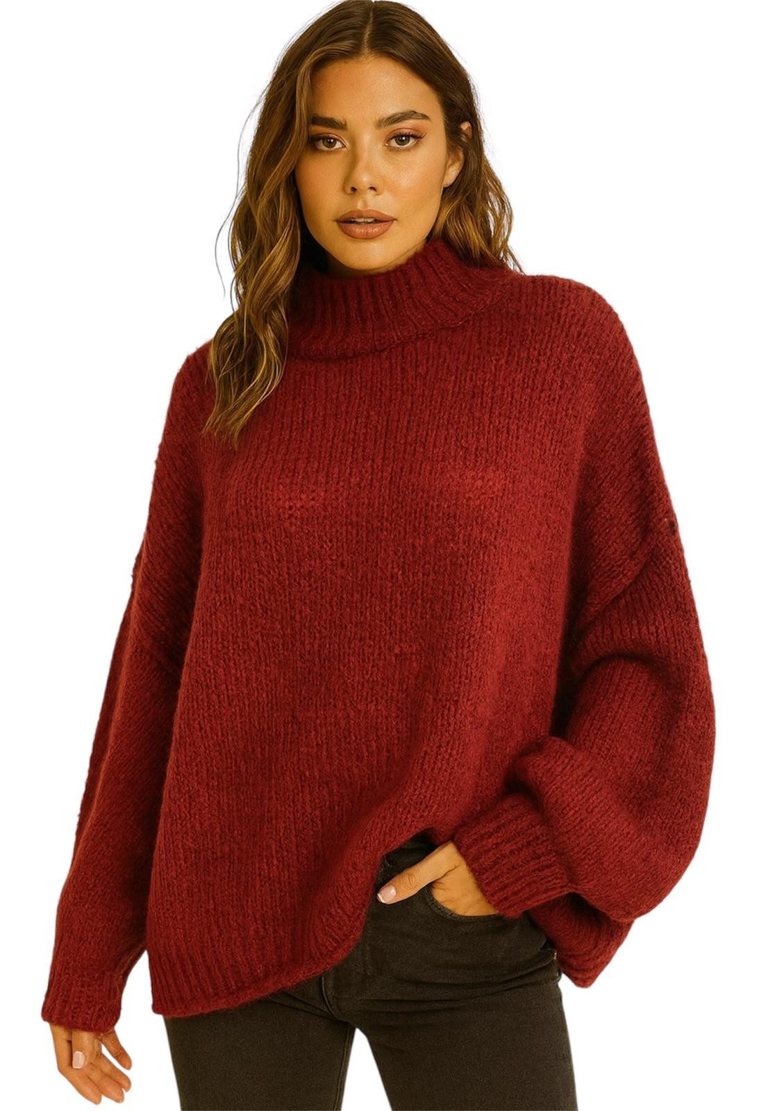 Worldclassca Longpullover WORLDCLASSCA Damen Oversize Strickpulllover Lang Pulli mit Steh Kragen Neue Kollektion - Stilvolle und gemütliche Strickmode für Damen