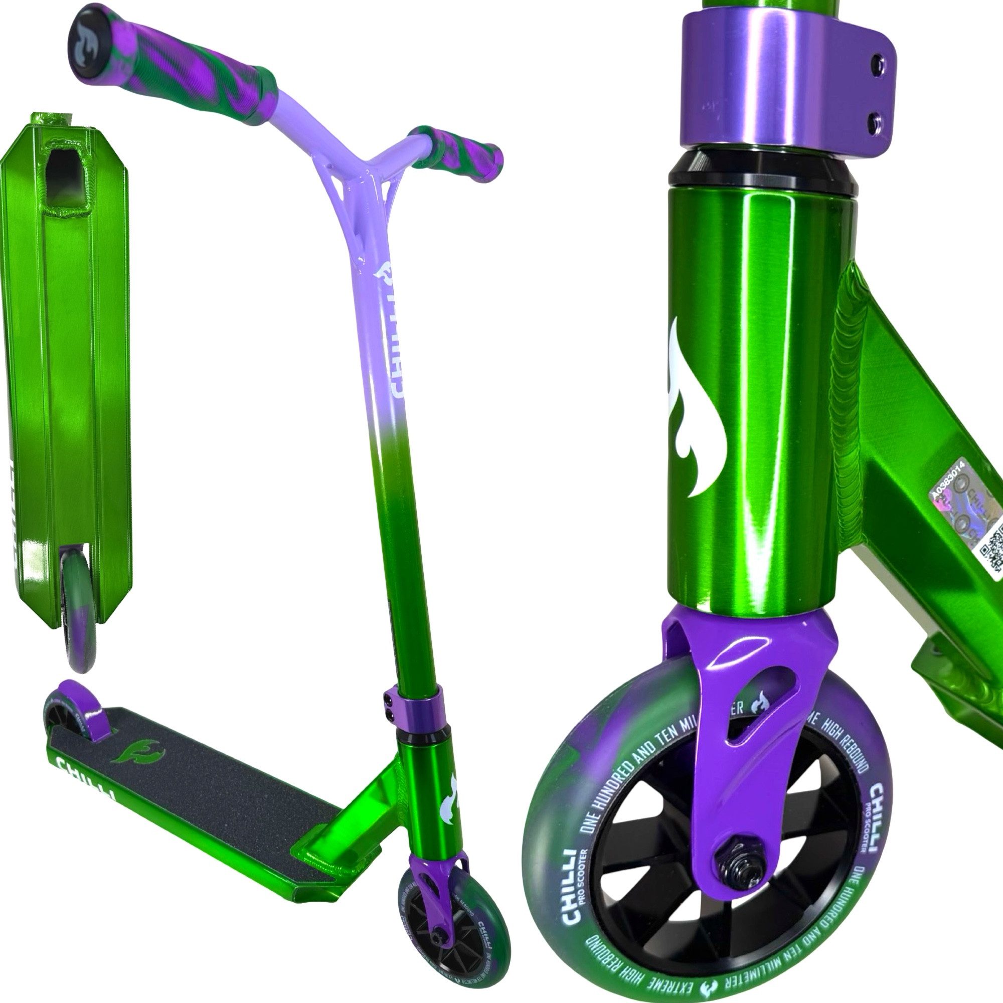 Chilli Pro Scooter Stuntscooter Chilli Pro Jumpstart S Stunt-Scooter H=71cm transparent Grün / Lila