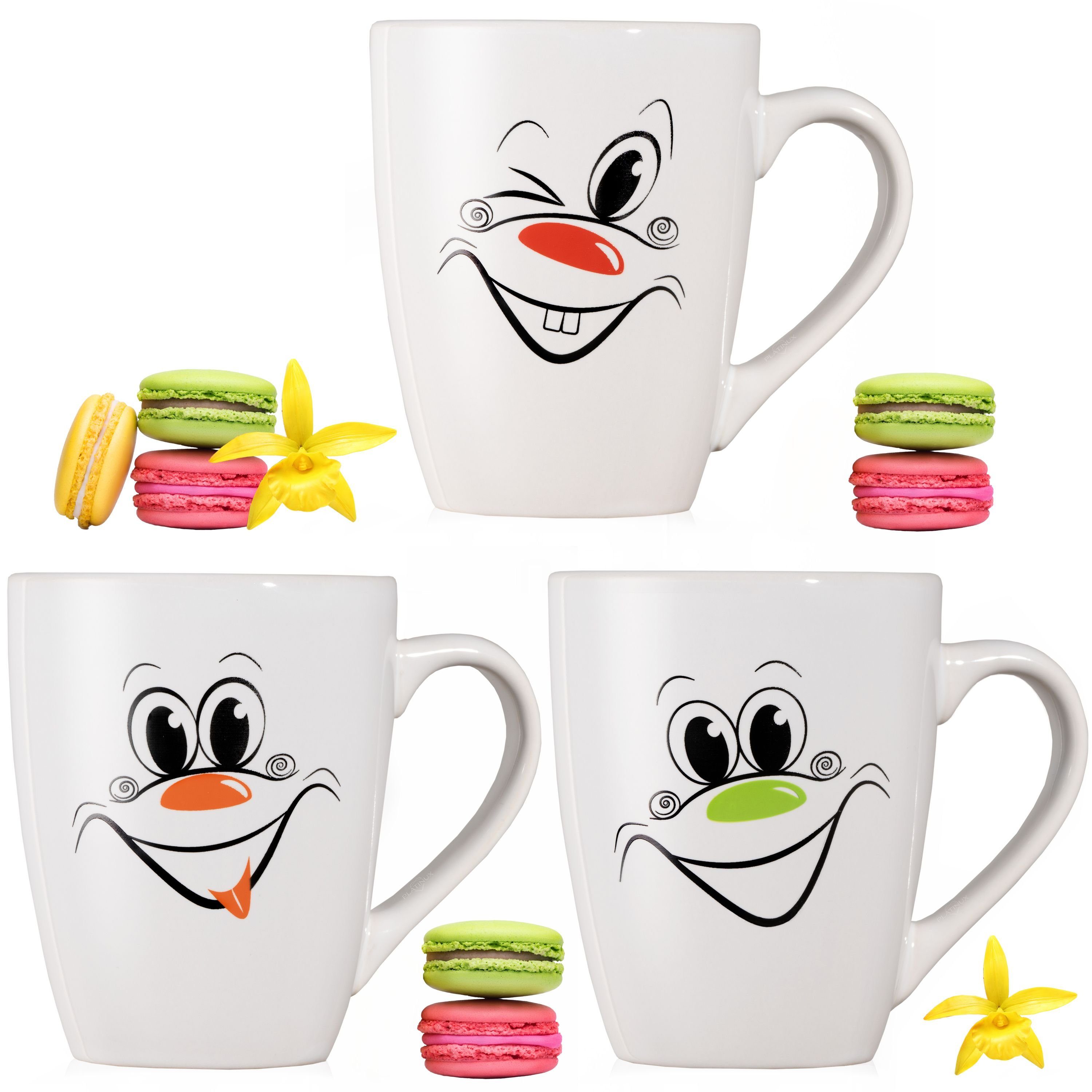 Teebecher Kaffeetassen, 250ml Karneval Keramik, Lustig PLATINUX Set Kaffeebecher Tasse Gesichter Teetasse Lustige Motiv mit