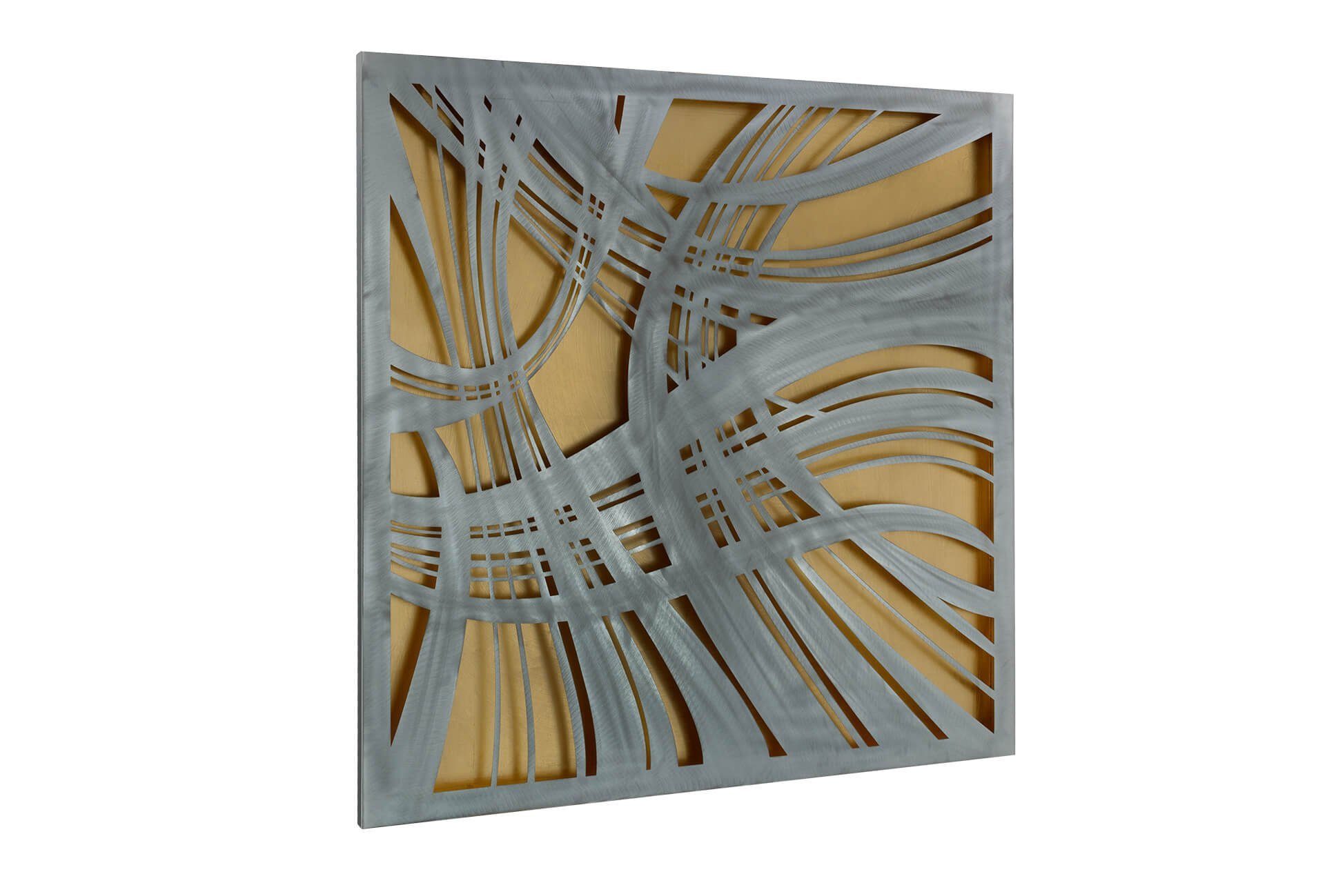 KUNSTLOFT Metallbild Wandrelief cm, 3D handgefertiges Windes Das 80x80 Silber des