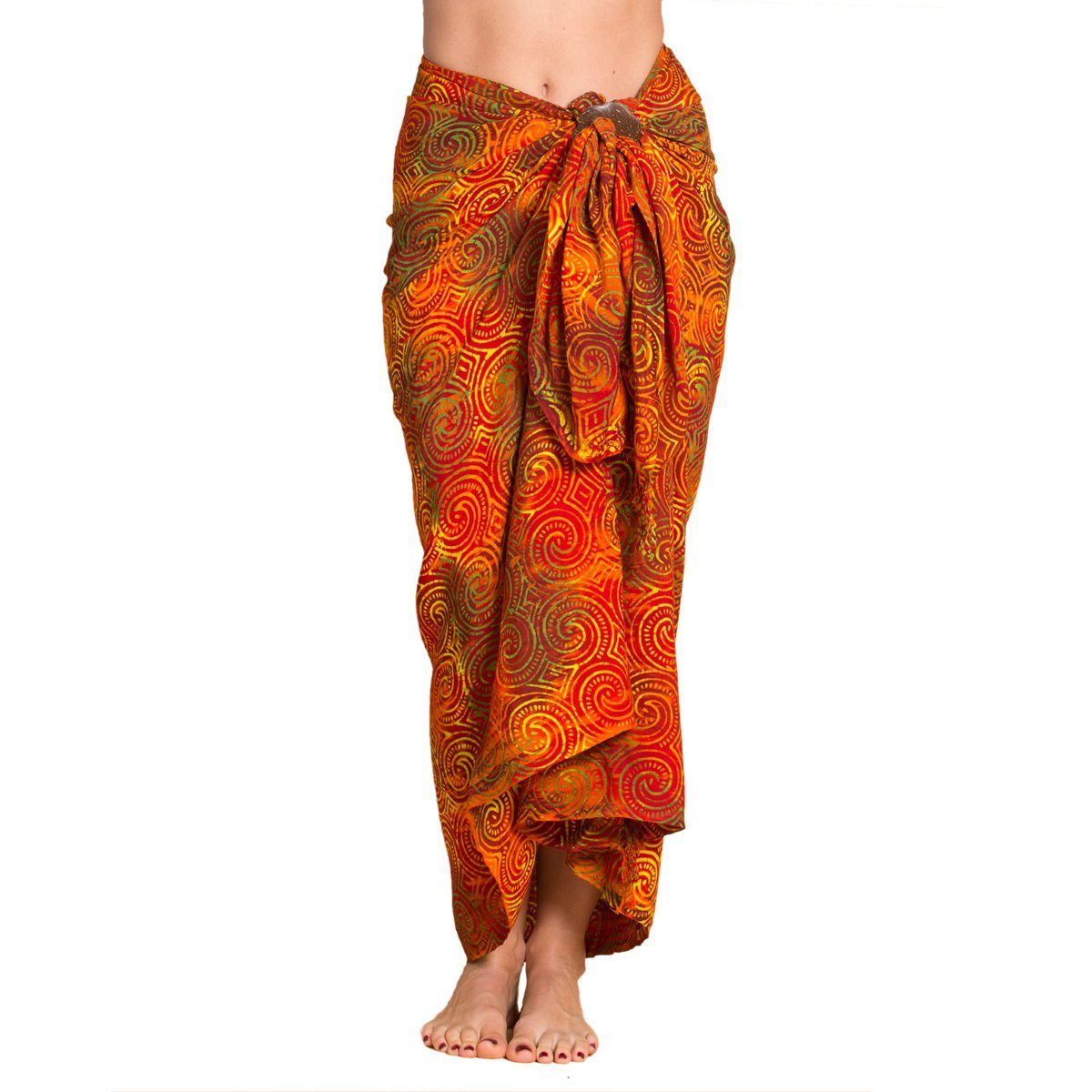 PANASIAM Pareo Sarong Wachsbatik auch in großen Größen als Strandtuch oder, Strandkleid tragbar Bikini Cover-up Tuch für den Strand Wrap Überwurf B010 orangeton