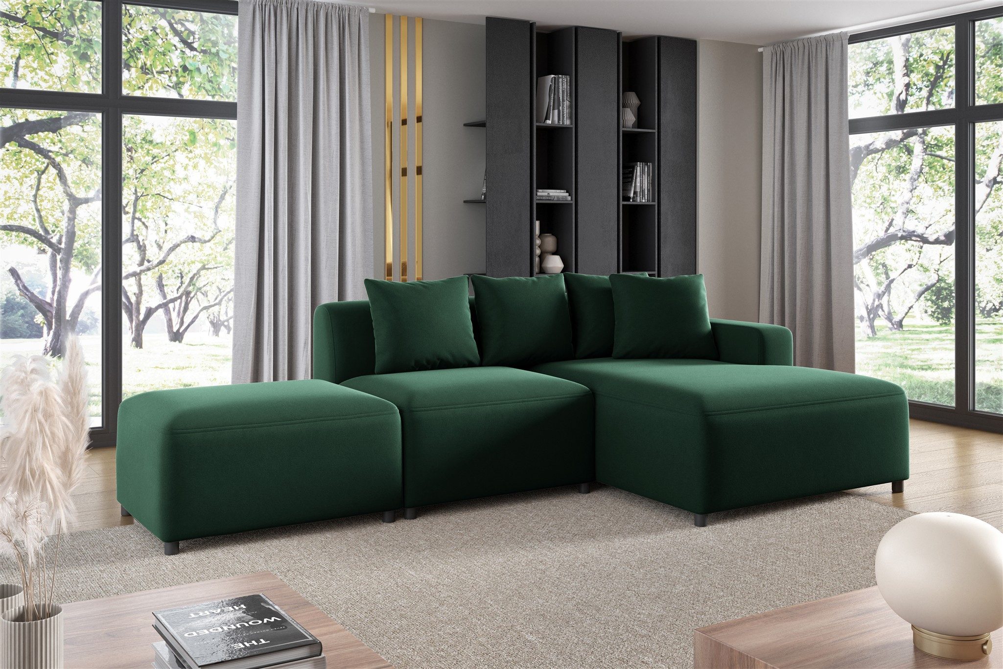 Fun Möbel Ecksofa Designersofa MEGAN XS inkl. Hocker in Stoff Salvador, mit Ottomane links oder rechts, Rundumbezug
