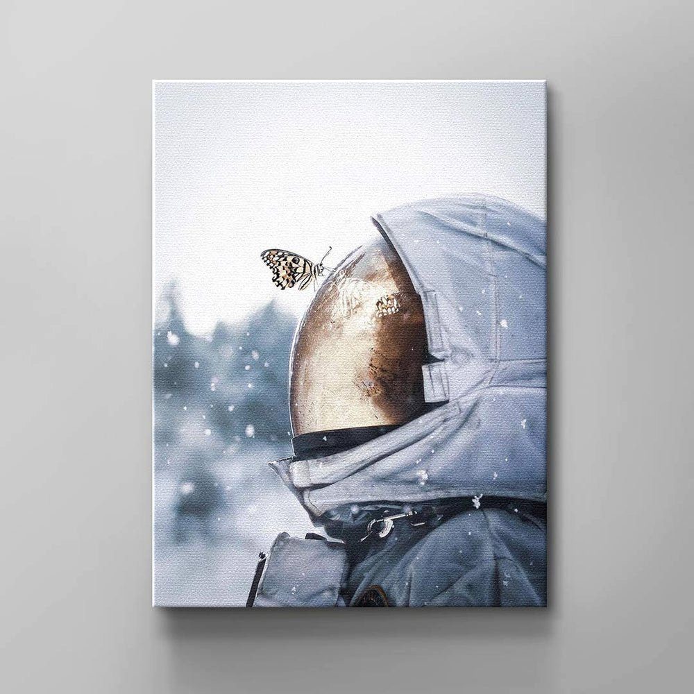 weißer blau Leinwandbild Wandbild Butterfly, Rahmen Suite Astronaut Astrona Butterfly Helm Leinwand DOTCOMCANVAS® Space Brown weiß