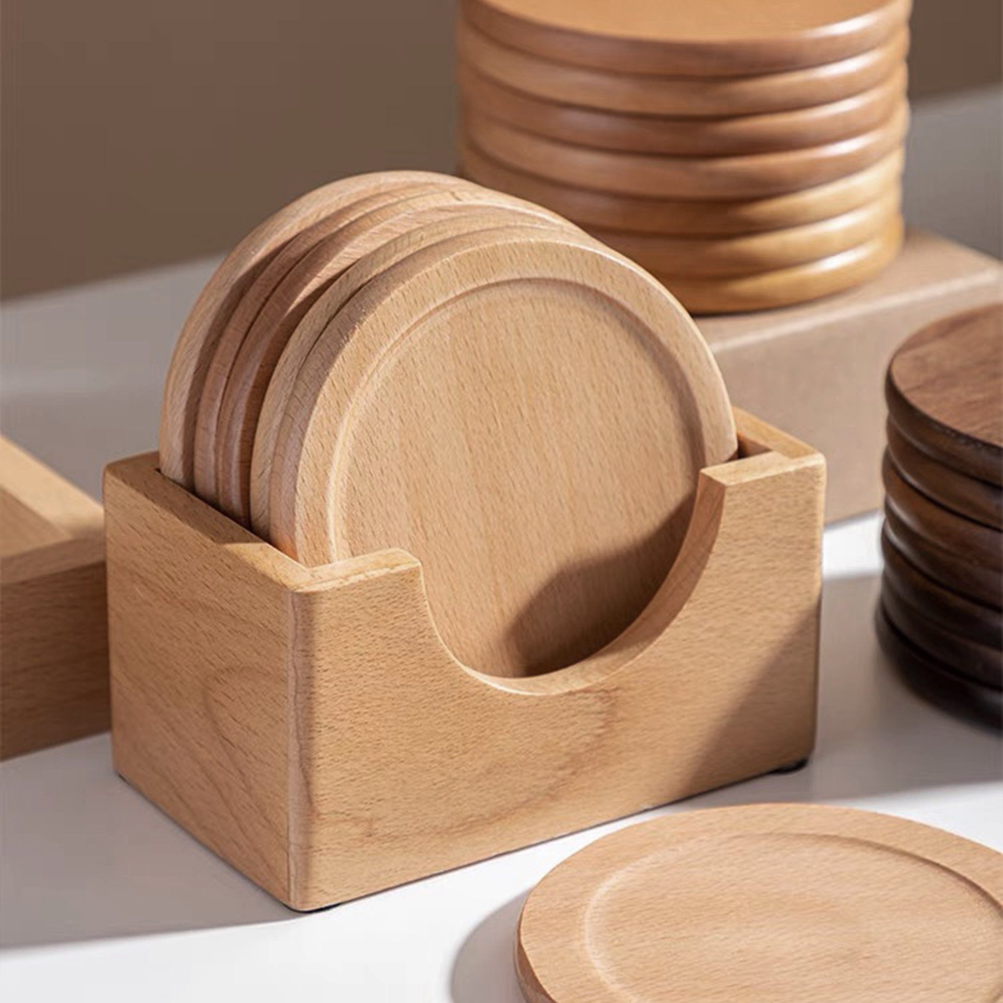 HomeGuru Becheruntersetzer Untersetzer aus 100% Massivholz, Set mit 7 Stück, kreative Geschenke – Bild 5 von 5