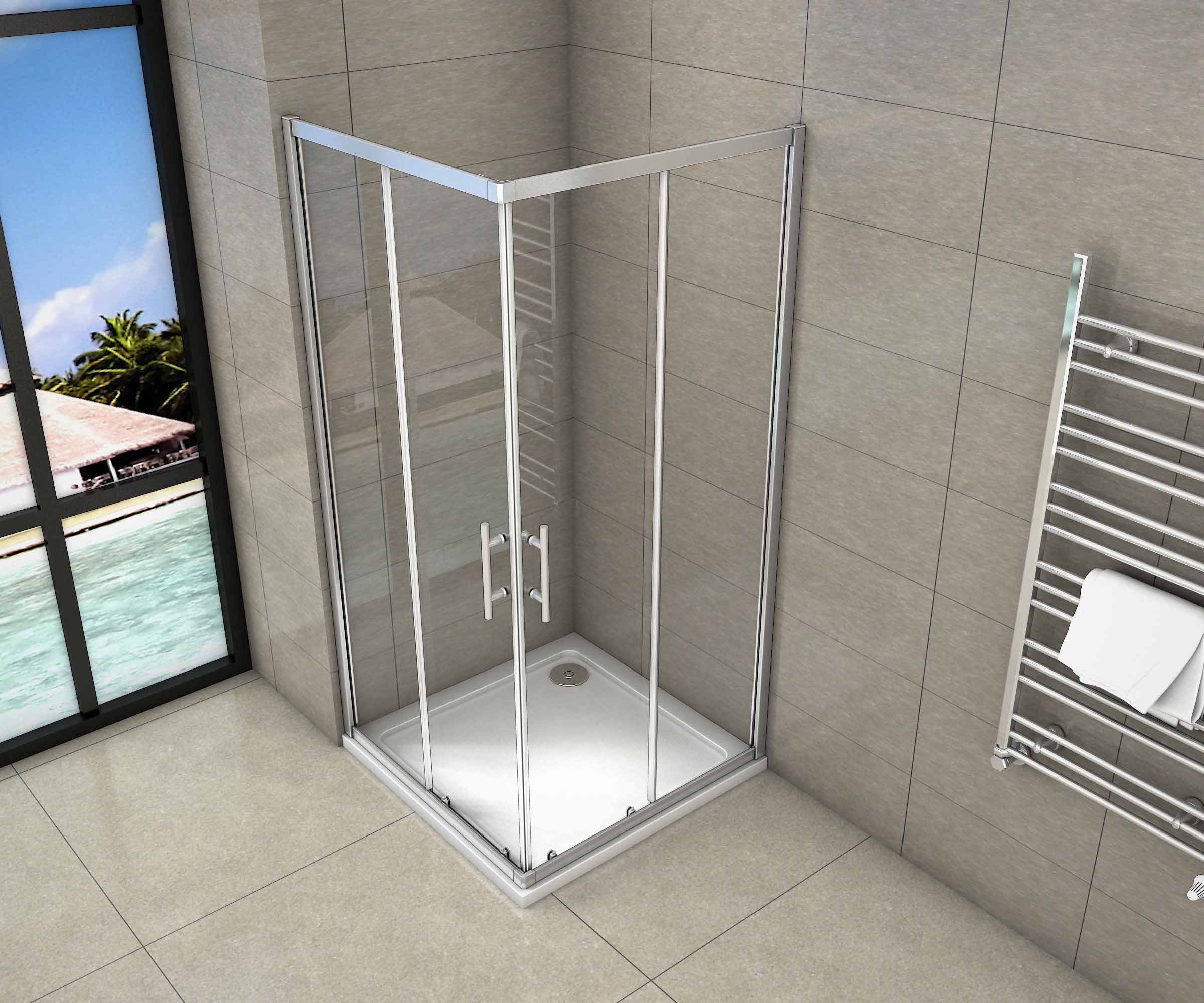 Duschparadies Eckdusche 195cm Eckdusche Schiebetür Duschkabine Duschtür Mit/Ohne Duschtasse, BxT: 70x70 cm, Einscheibensicherheitsglas, ebenerdiger Einbau möglich,klare Optik,mit Schiebetür