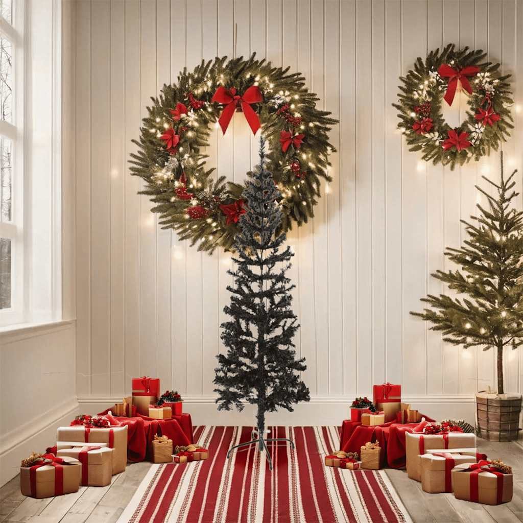 furnicato Künstlicher Weihnachtsbaum Schmaler Weihnachtsbaum aus PVC Schwarz 150 cm Höhe, 43 cm Breite, Künstliche Tanne mit verstellbaren Ästen und stabilem Stahlständer