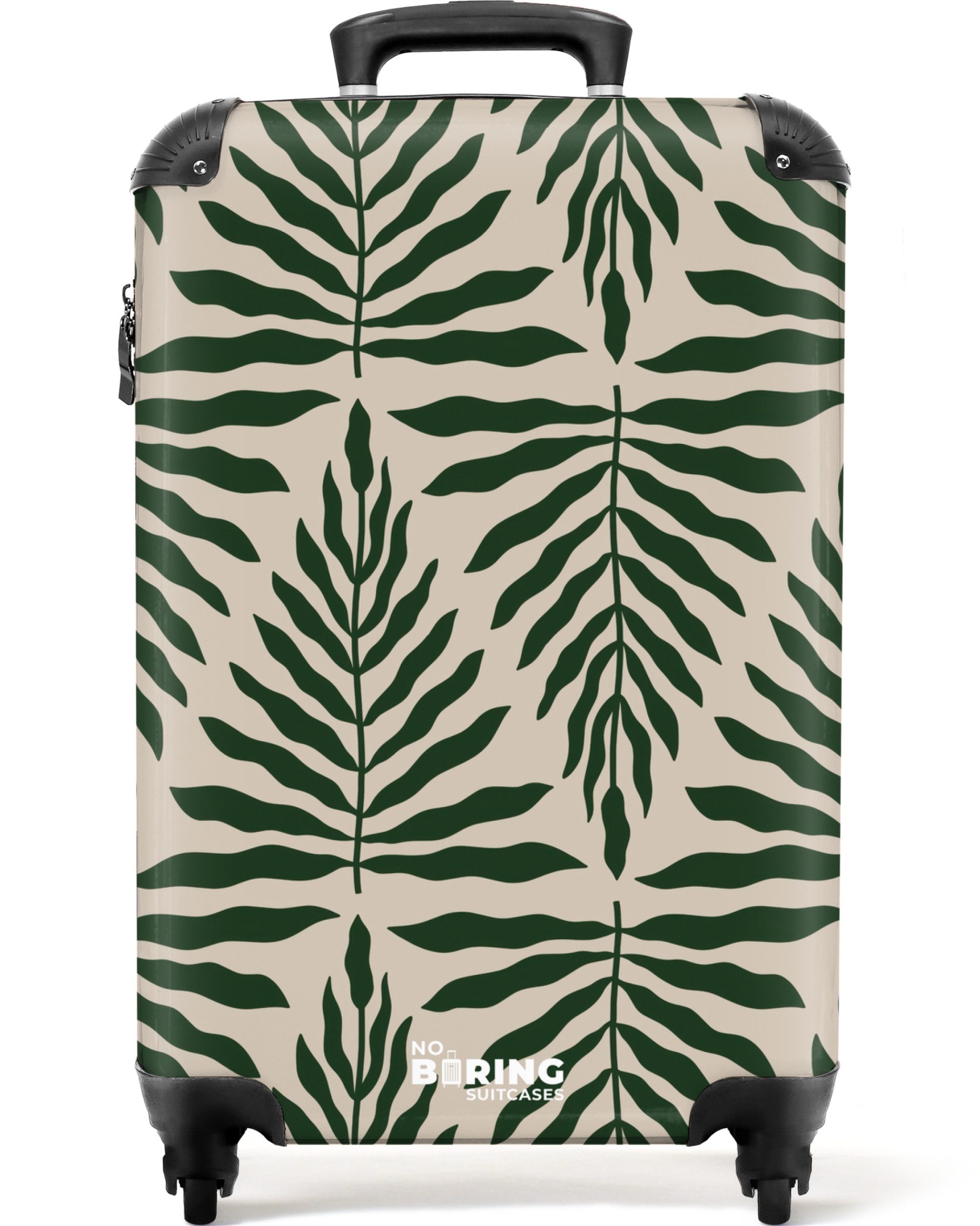 NoBoringSuitcases.com© Hartschalen-Trolley Muster aus Blättern in Beige mit Dunkelgrün 55x35x20cm, 4 Rollen, Reisetasche mit Rollen, Koffer Handgepäck Flugzeug