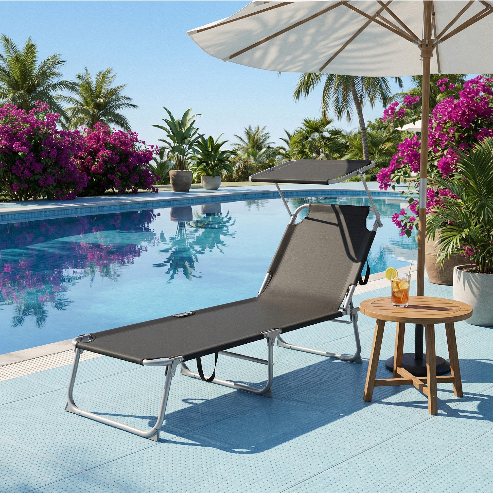 SONGMICS Gartenliege Sonnenliege klappbar, verstellbare Sonnenblende, belastbar bis 110 kg, 1 er/2 er Set