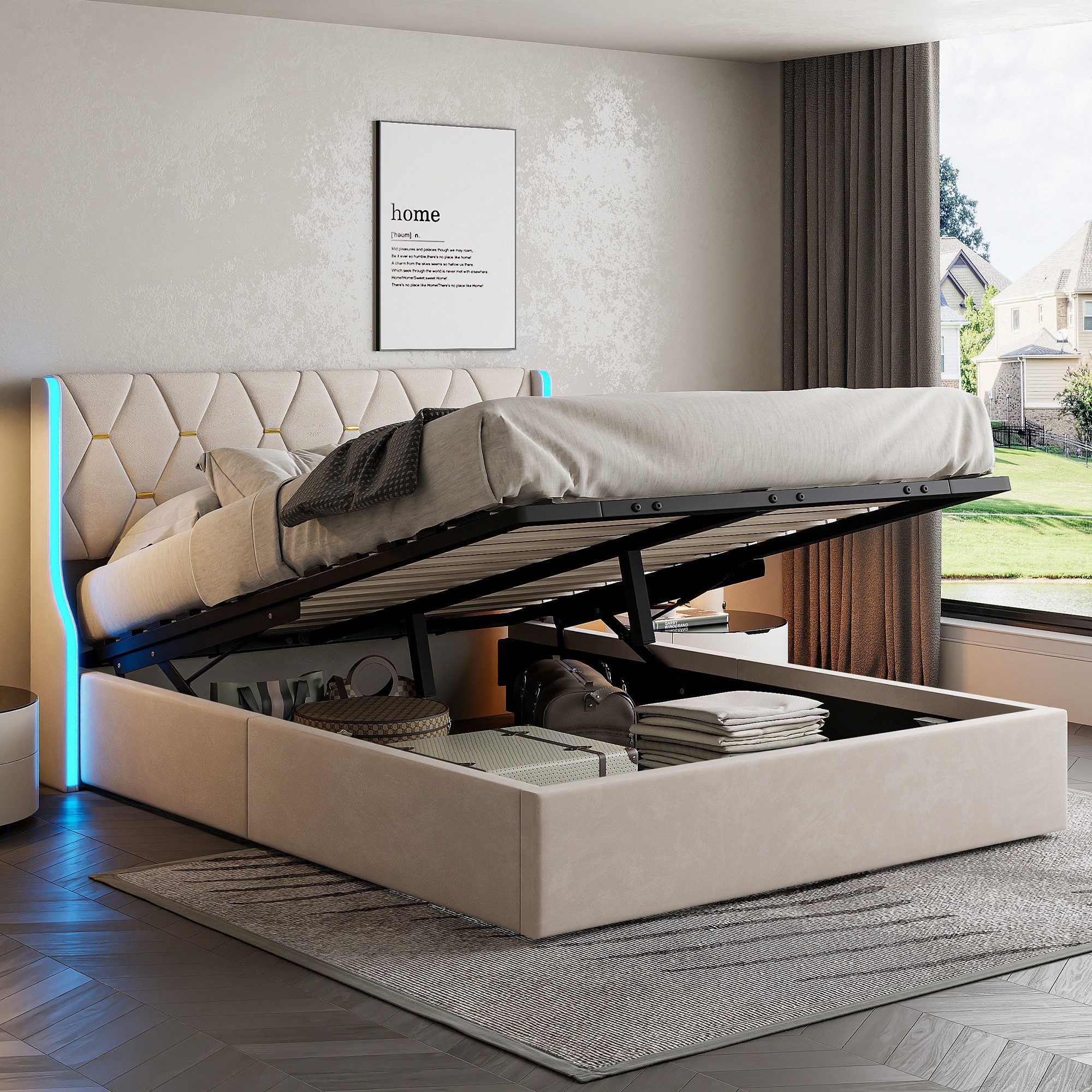 Furnishings Home Polsterbett Stauraumbett Doppelbett LED-Licht günstig online kaufen