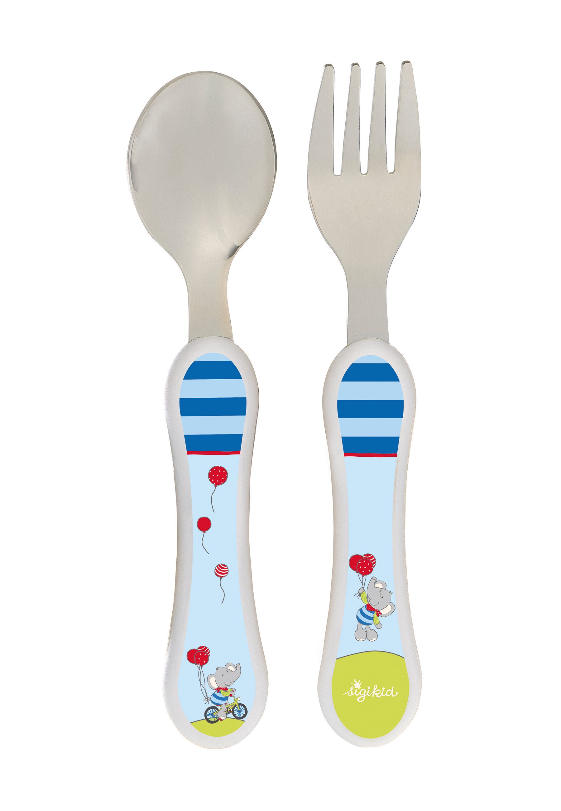 Sigikid Kinderbesteck 2 tlg. Besteck-Set: Löffel und Gabel (2-tlg), 1 Personen, Kopf: 100% rostfreier Edelstahl, Griff: 100% ABS