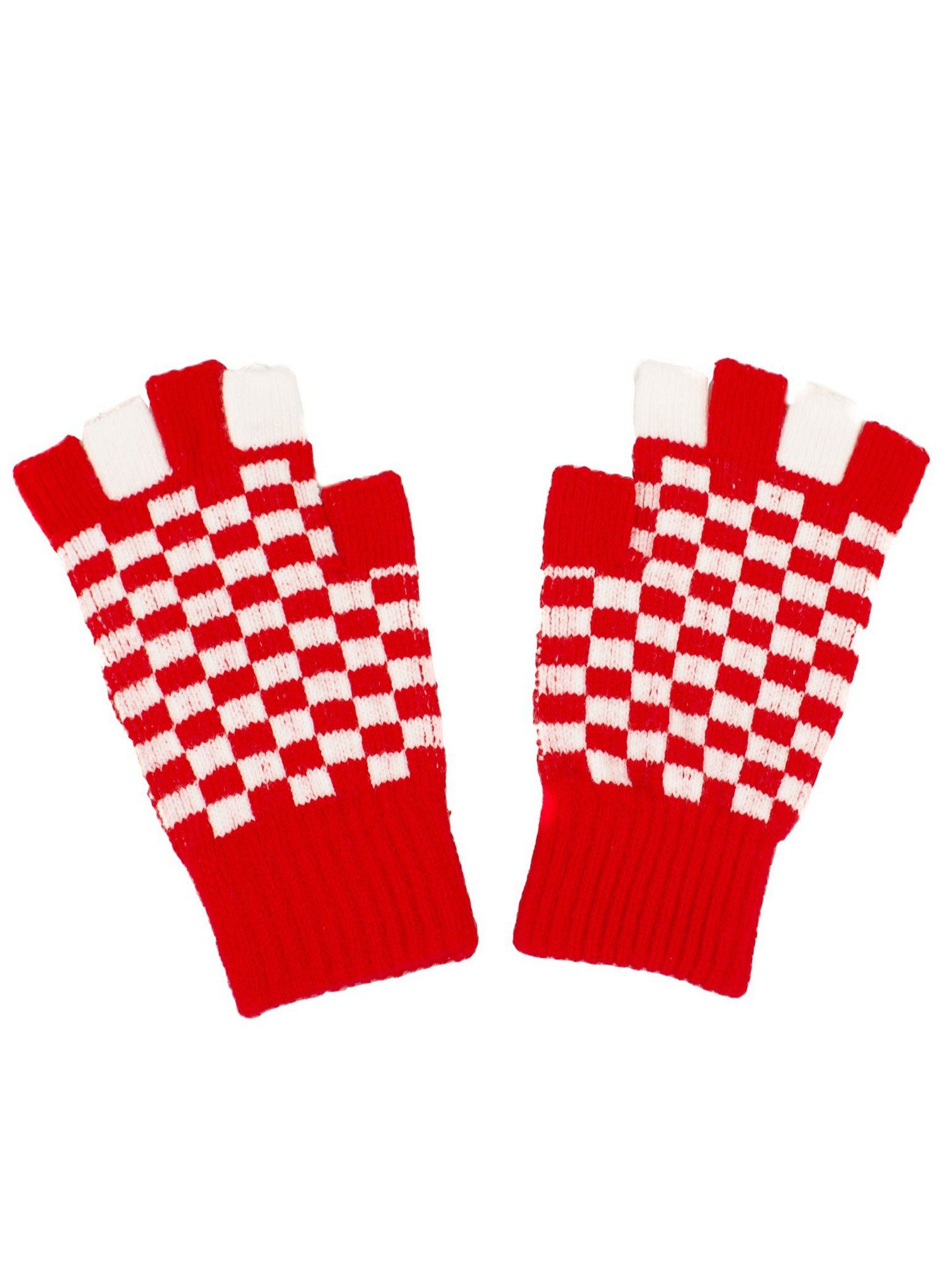 Metamorph Kostüm Handschuhe Karneval Köln, Fingerlose Stoffhandschuhe im rot-weißen Schachbrettmuster