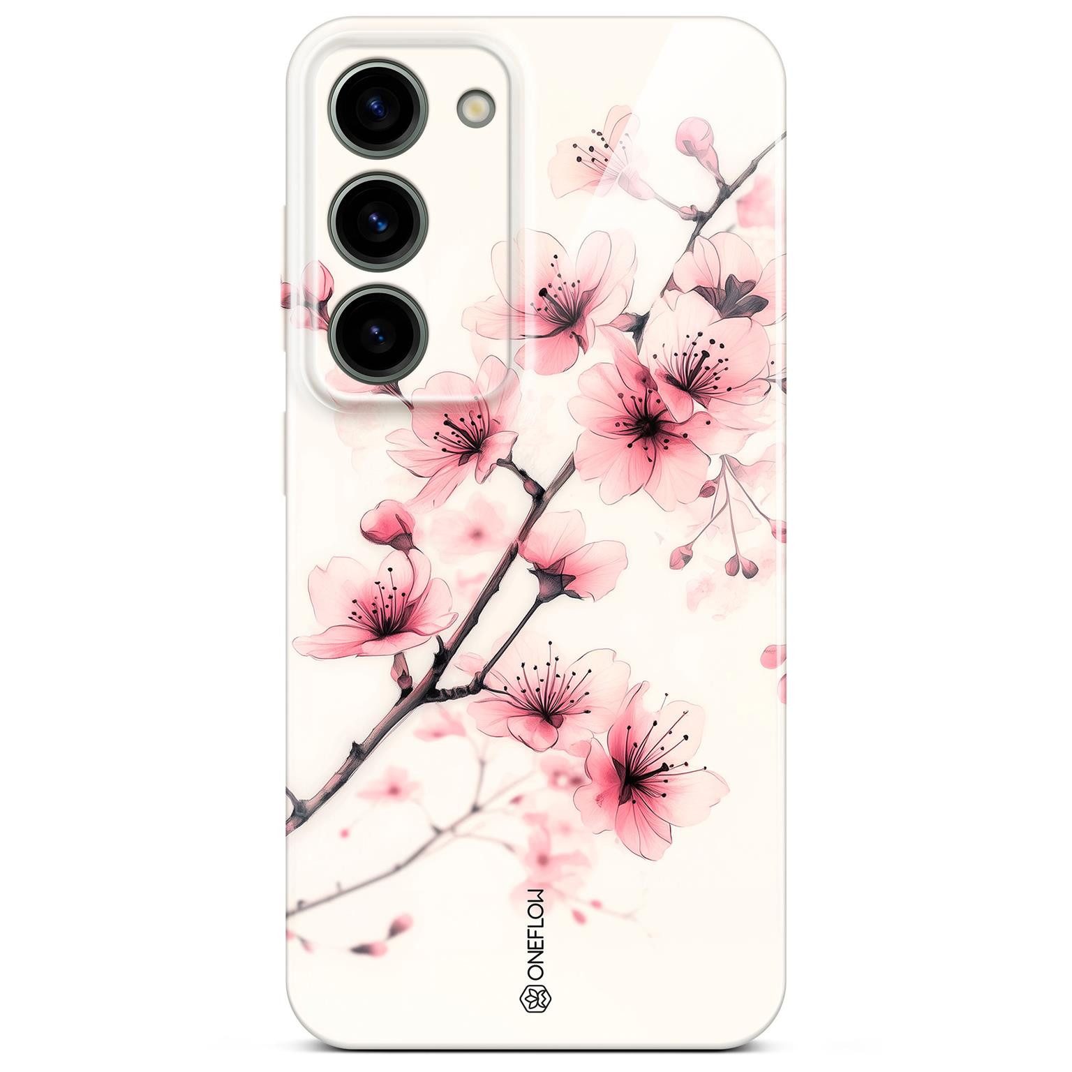 ONEFLOW Handyhülle für Samsung Galaxy S23 Hülle dünn Flower Cover Rosa Weiß 6,1 Zoll, Blumen Muster Handy Schutzhülle in Floral Design Case mit Kameraschutz