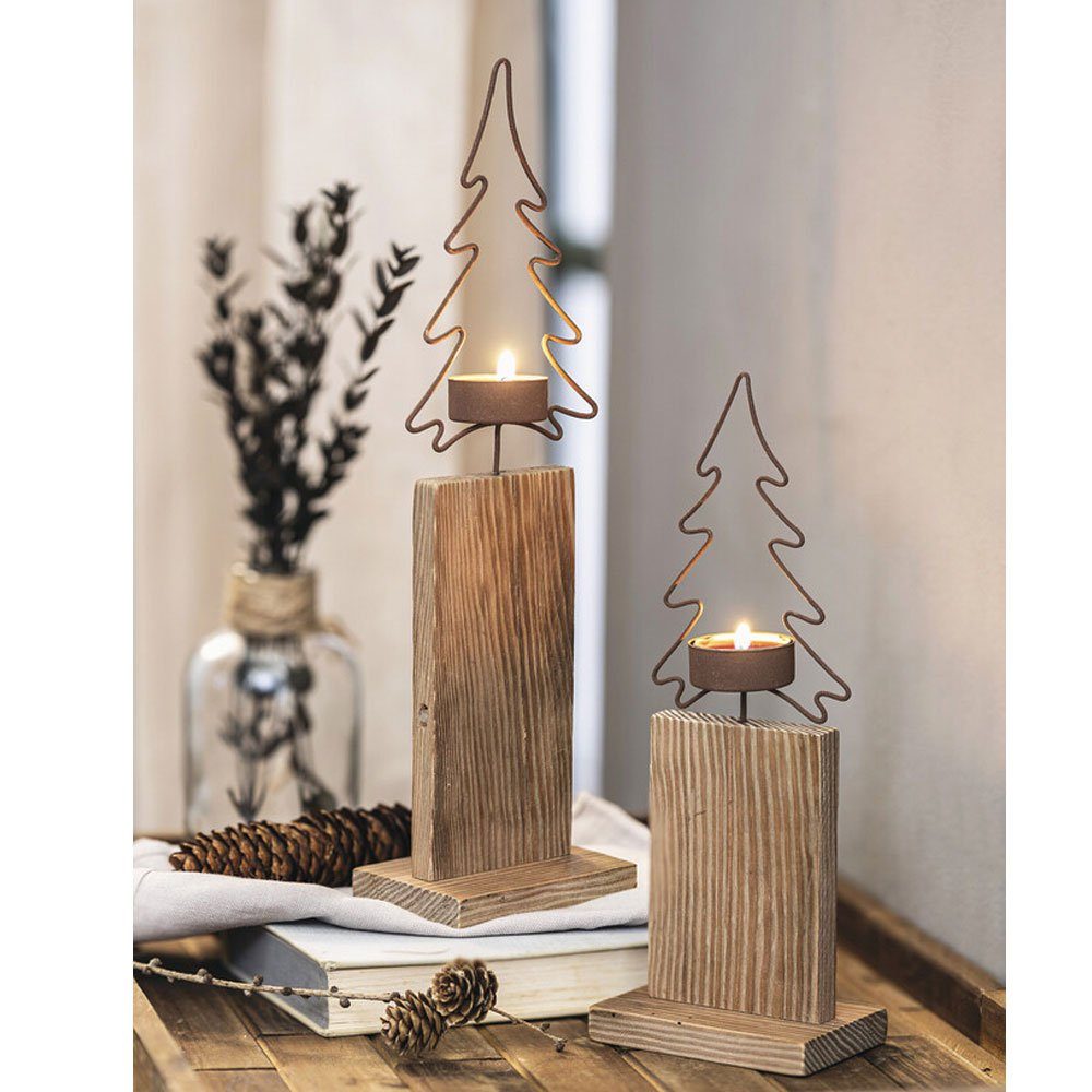 Home-trends24.de Teelichthalter Tanne Teelichtsäule Weihnachtsdeko 2er günstig online kaufen