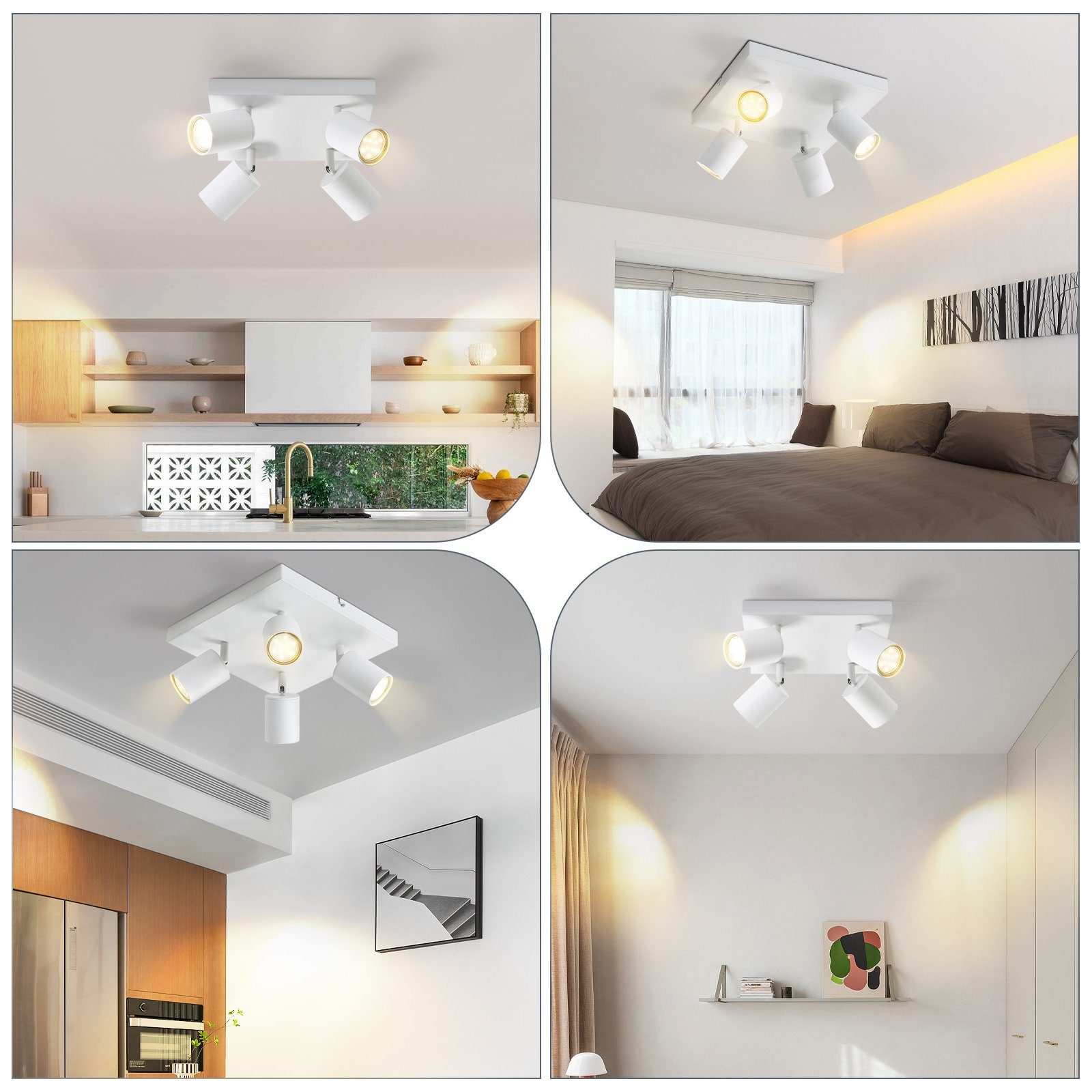 Flammig LED Wohnzimmer GU10 25W für 330°Schwenkbar, Nettlife wechselbar, Deckenlampe LED mit Schlafzimmer Deckenstrahler Weiß Flur, Küche 4/6 Deckenleuchte Deckenspots,