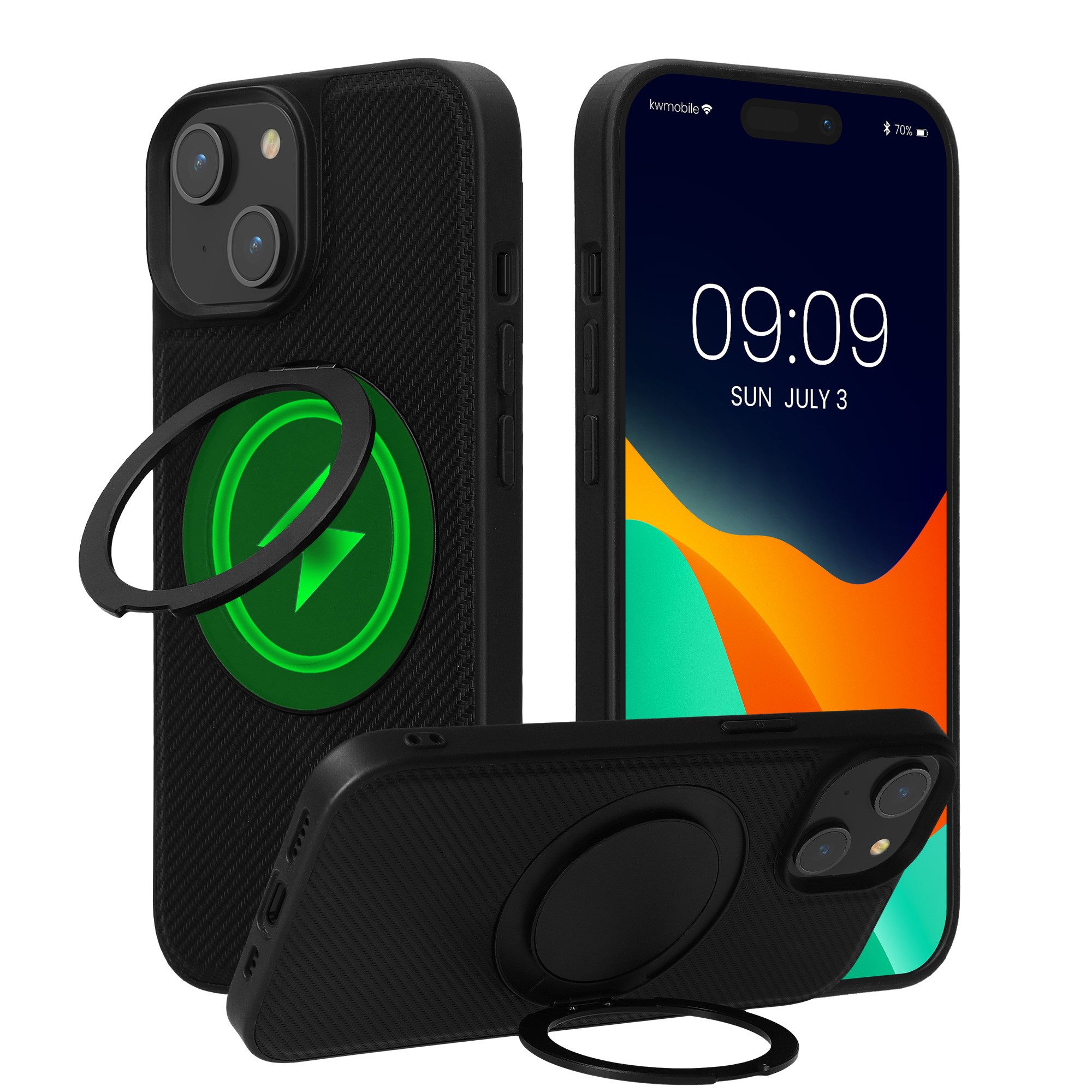 kwmobile Smartphone-Hülle Hülle für Apple iPhone 15 Handyhülle, Case kompatibel mit MagSafe - Cover mit Ringständer