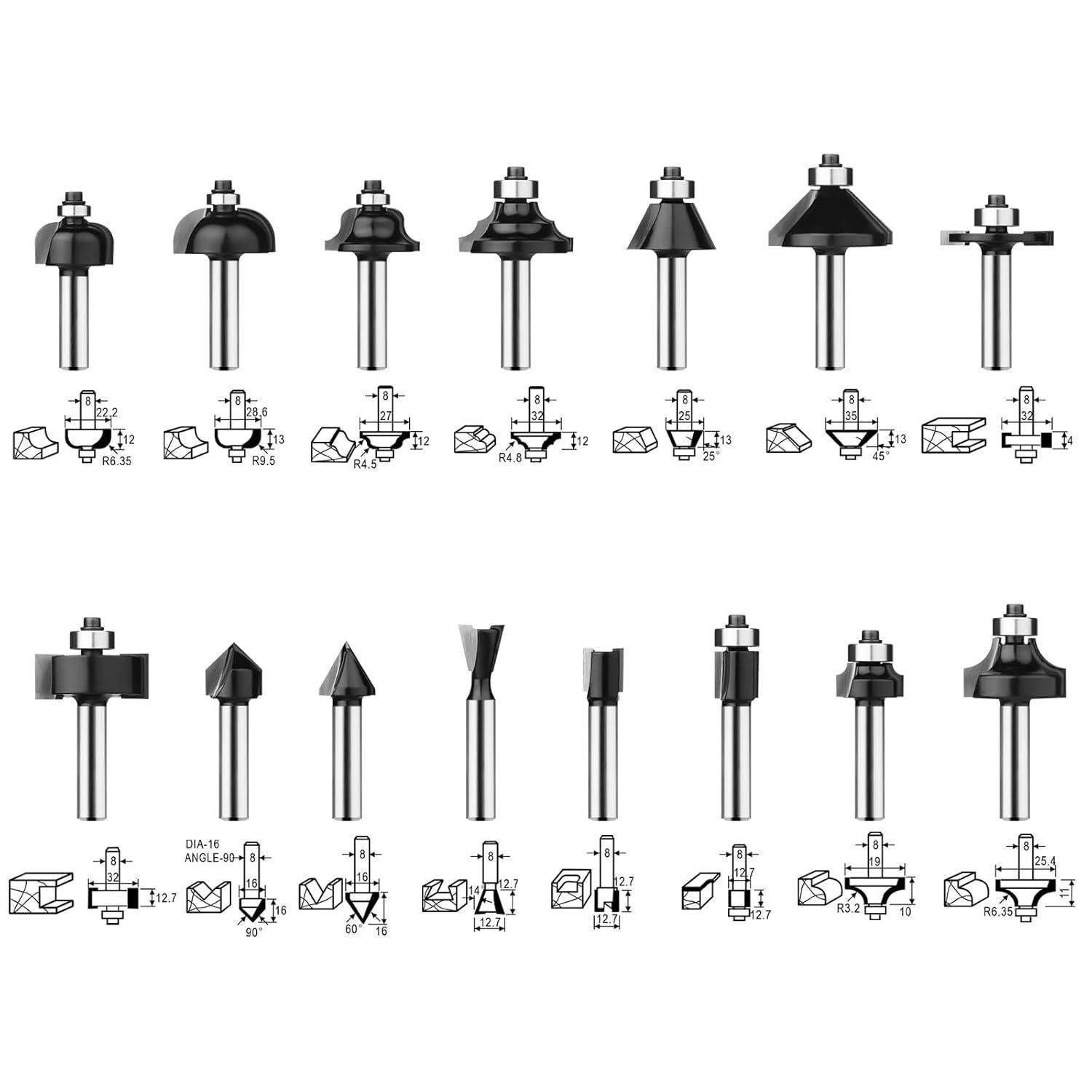 LuxusKollektion Fräsbohrer Fräser Set Holz Hartmetall Fräsersatz Zubehör 30 tlg. 8mm-Schaft
