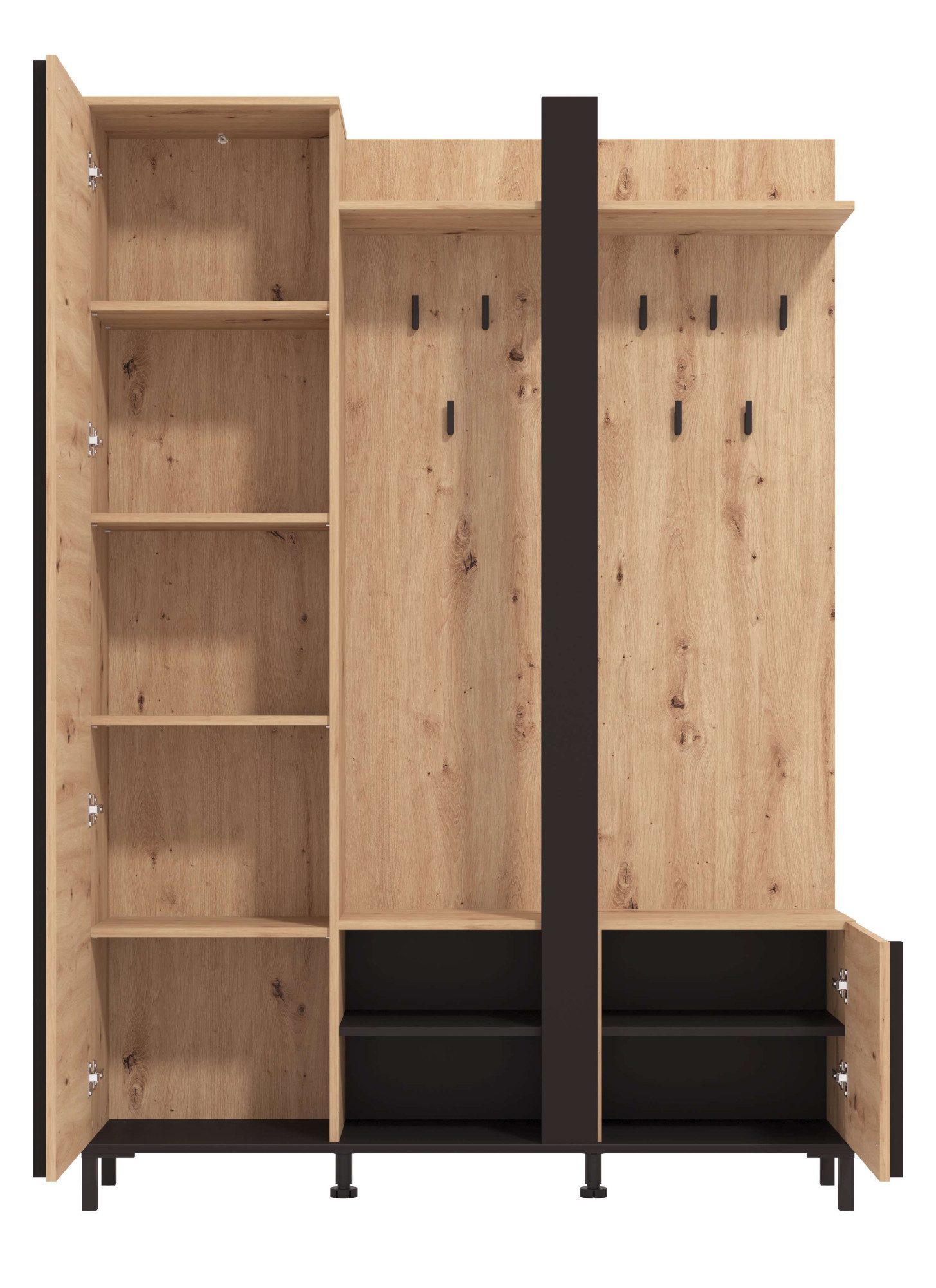 Home affaire Kompaktgarderobe Nino Flurgarderobe, Dielenschrank, Flurmöbel, Garderobe, Breite 135 cm Schuhschrank, Spiegel, Haken, viel Stauraum, ideal für klei – Bild 5 von 5