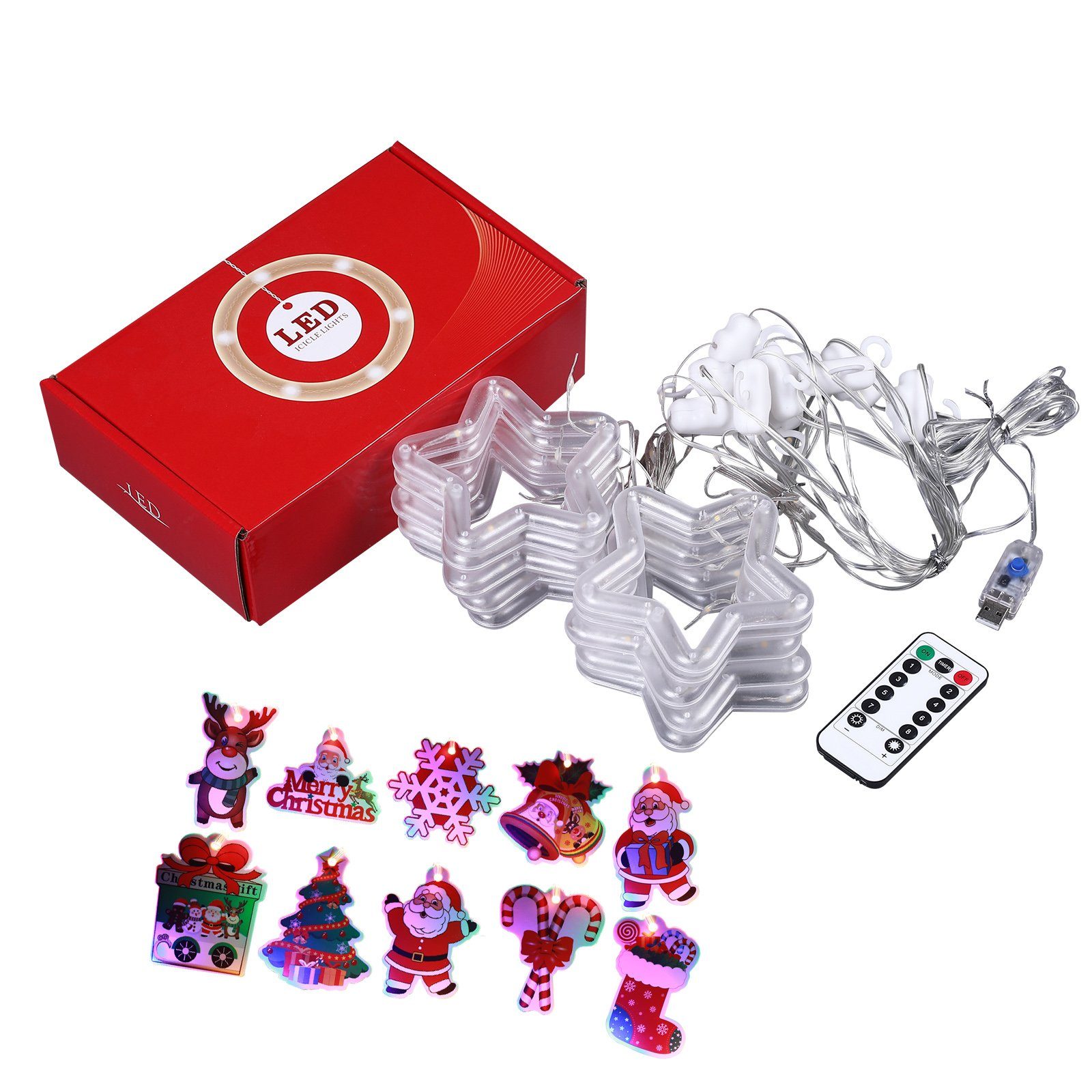 Rosnek LED-Lichtervorhang 3M, 8 Modi, Fernbedienung, USB/Batterie, für Weihnachten