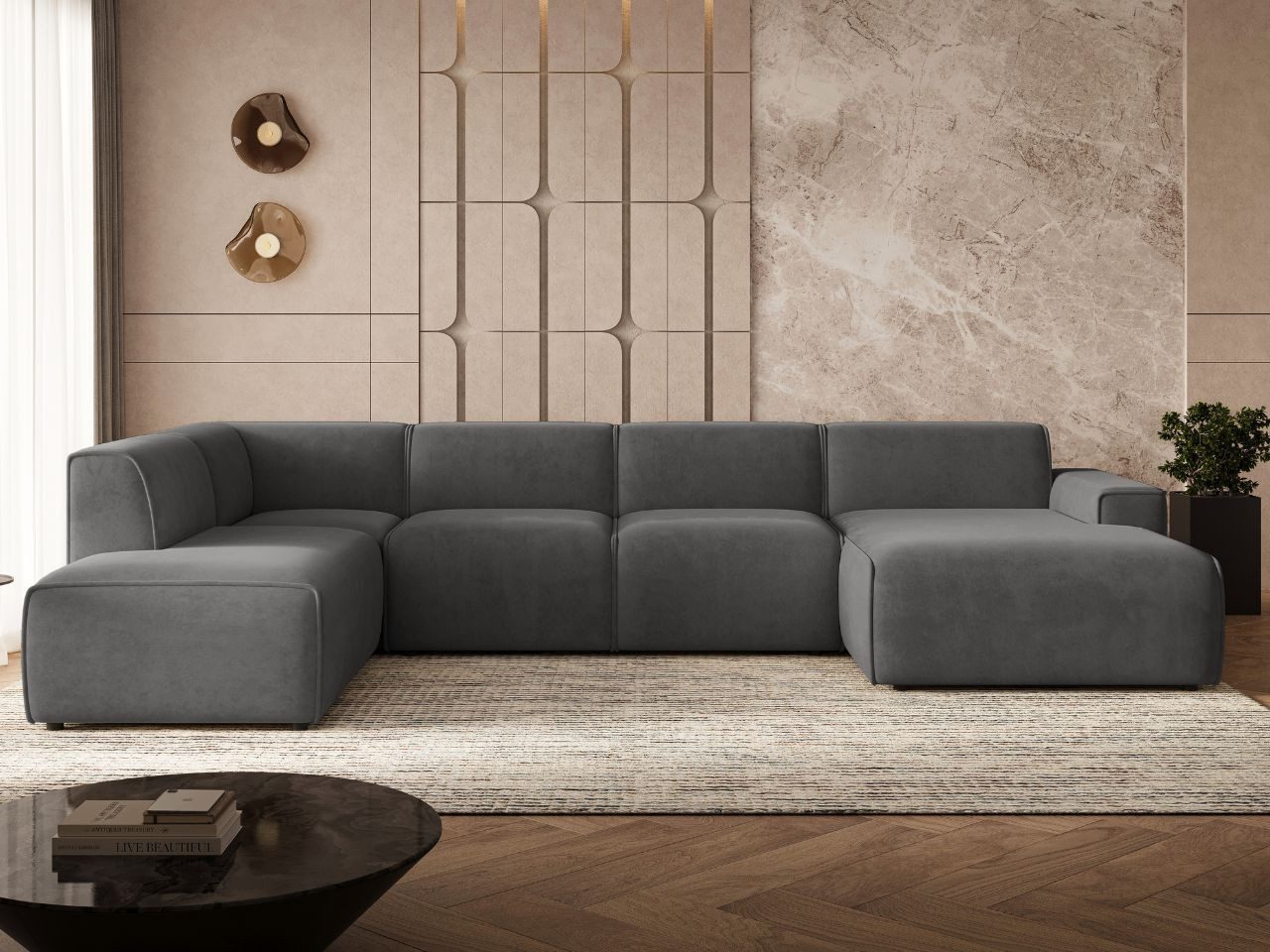GrainGold Ecksofa U-Form Belluno, Set, Wellenfedern, Freistehendes, T30-Schaum, Modern Stil