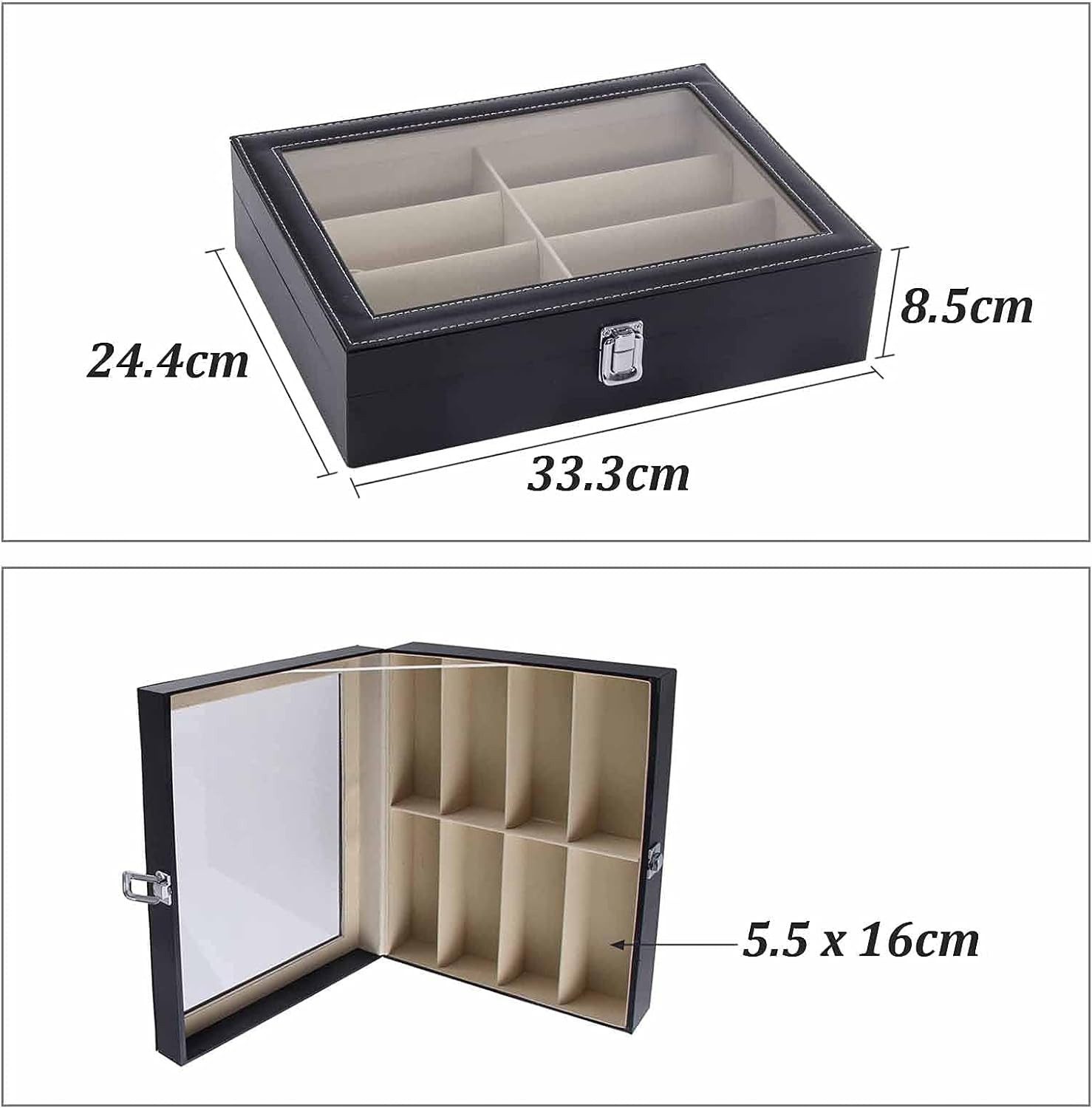 Youyijia Brillenetui Brillenbox für 8 Fächer Brillen Brillenkoffer Sonnenbrillen, 8 Brillenbox