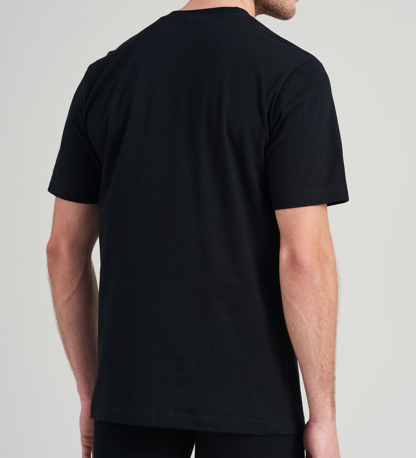 Halsnaht Schiesser mit formstabil, Schwarz Rundhals-Ausschnitt, verstärkte T-Shirt (2-tlg)