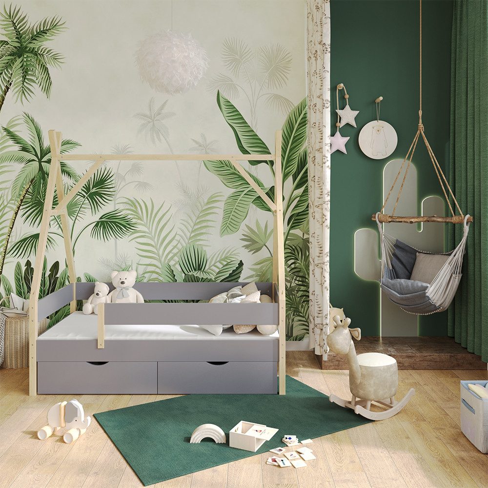 VitaliSpa® Kinderbett Bali, Grau, 80x160 cm mit 2 Schubladen und Matratze günstig online kaufen
