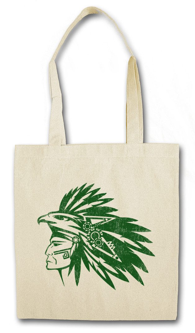 Beuteltasche Aztec Warrior Stofftasche Federschmuck Kopf Häuptling Chief Chieftain