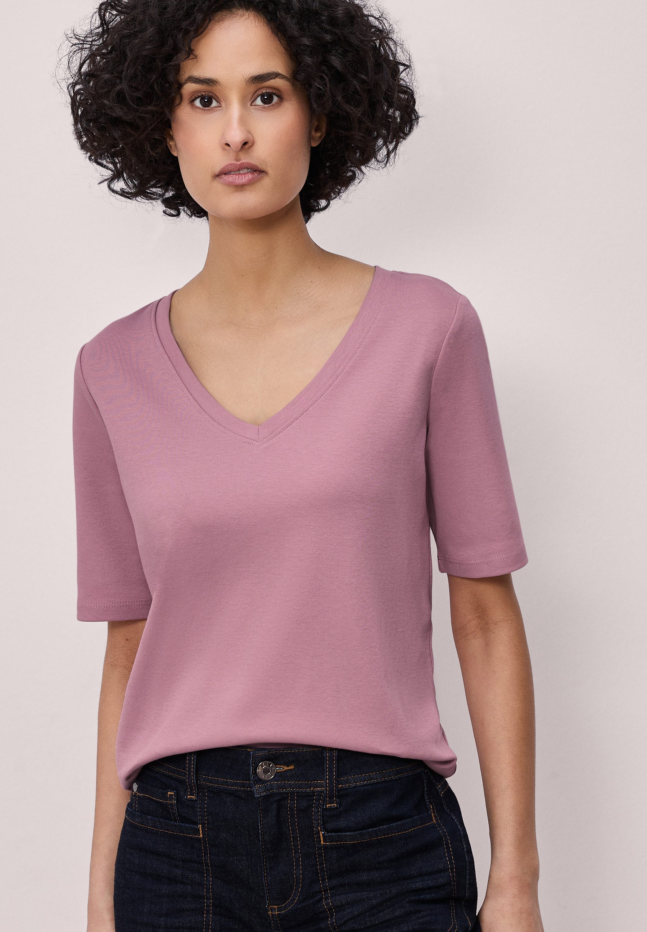 STREET ONE V-Shirt aus reiner Baumwolle
