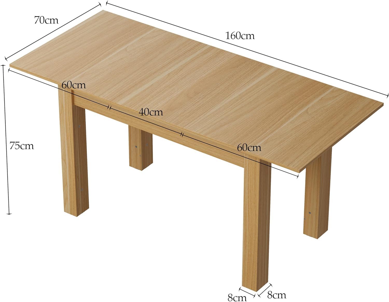 FUFU&GAGA Esstisch ausziehbar 160x70 cm Eiche Optik Modern 4-8 Personen – Bild 5 von 5