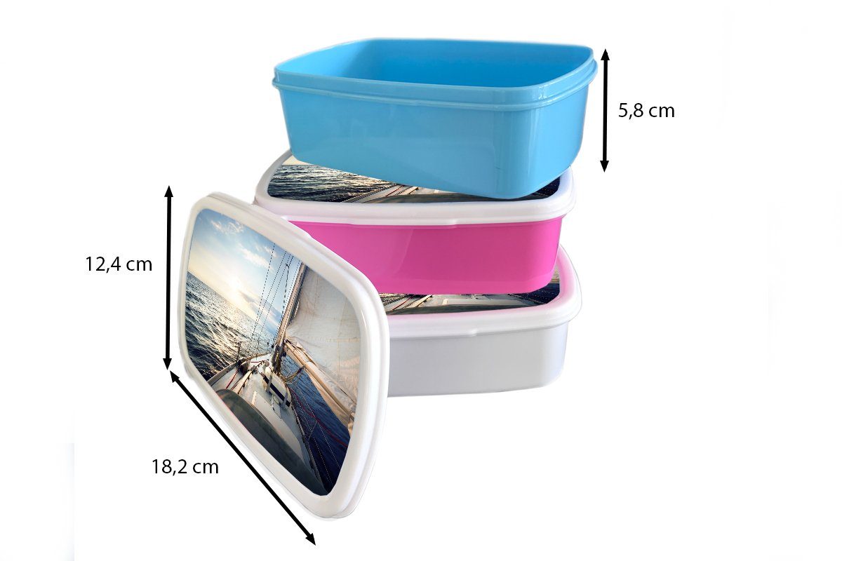 Brotdose Erwachsene, Sonne, Segelboot Meer Lunchbox Brotbox rosa Snackbox, - - (2-tlg), Mädchen, Kunststoff, Kinder, MuchoWow Kunststoff für