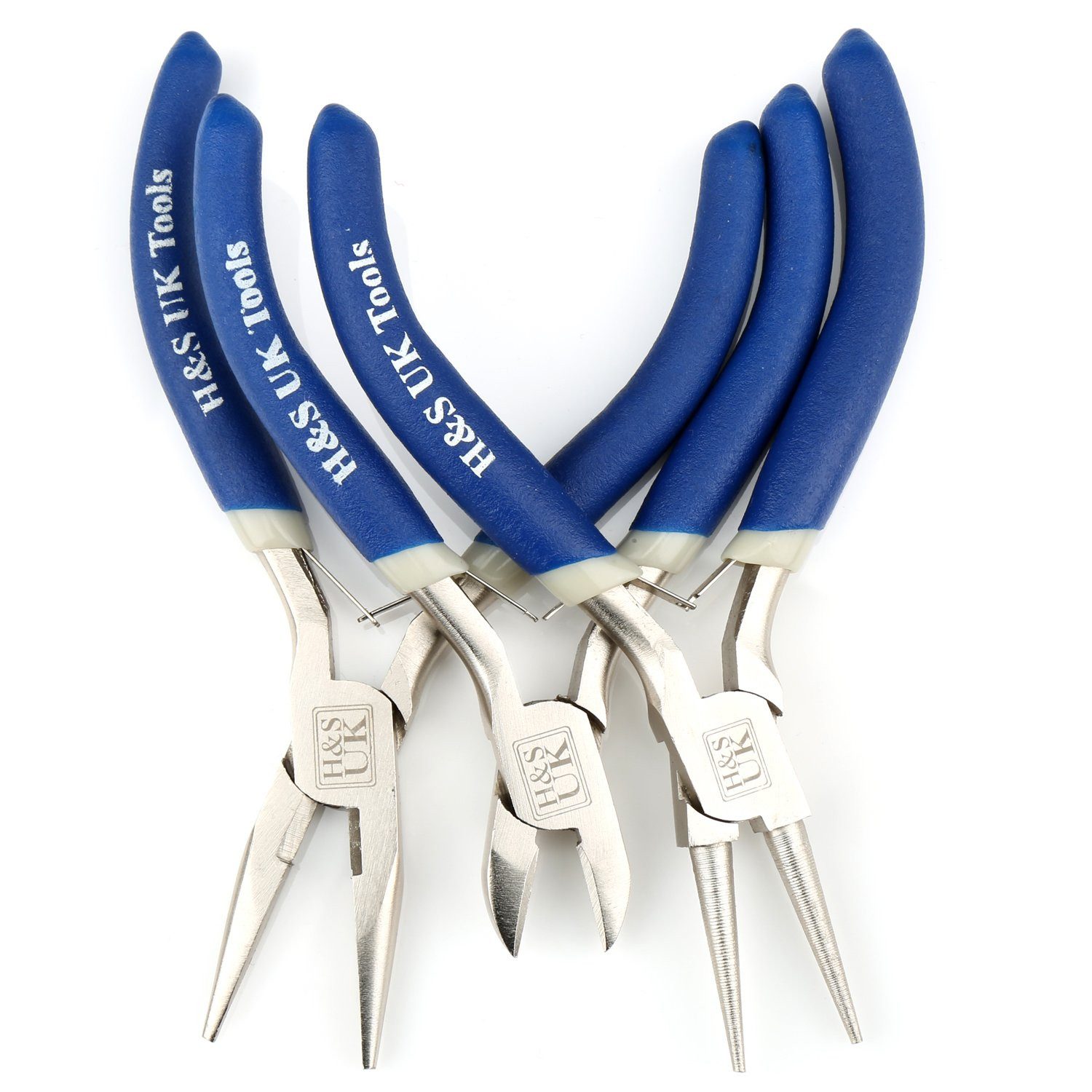 H&S Bastelperlen Schmuckzangen Set - Drahtzange - Zangenset Klein - Kleine Zange, (3-tlg), Schmuckzange - 3 Zangen im Set - Flachzange Spitzzange und Kneif Zange