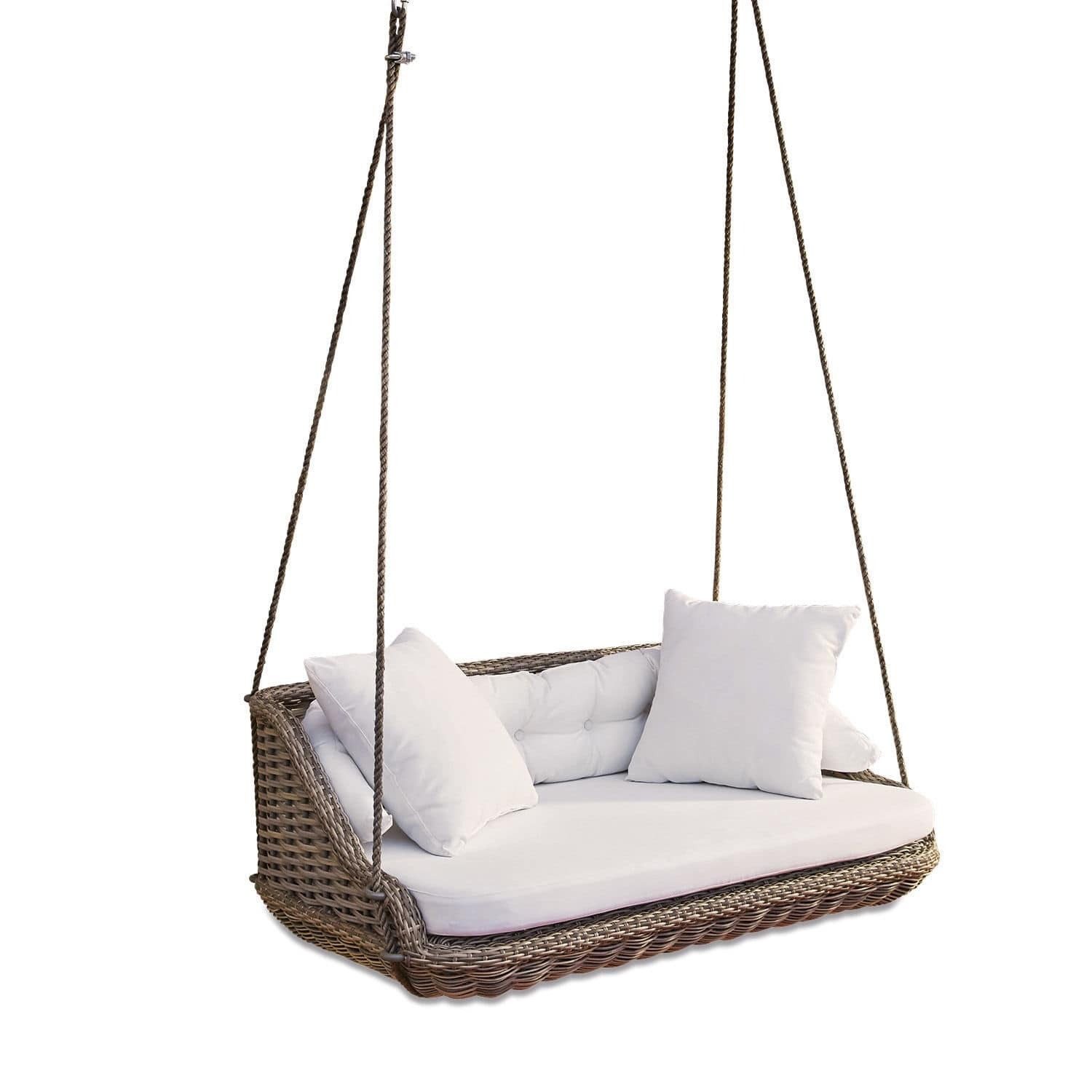 Gartenbank gemütliche Schaukelbank Pontrieux im Rattan-Look beige