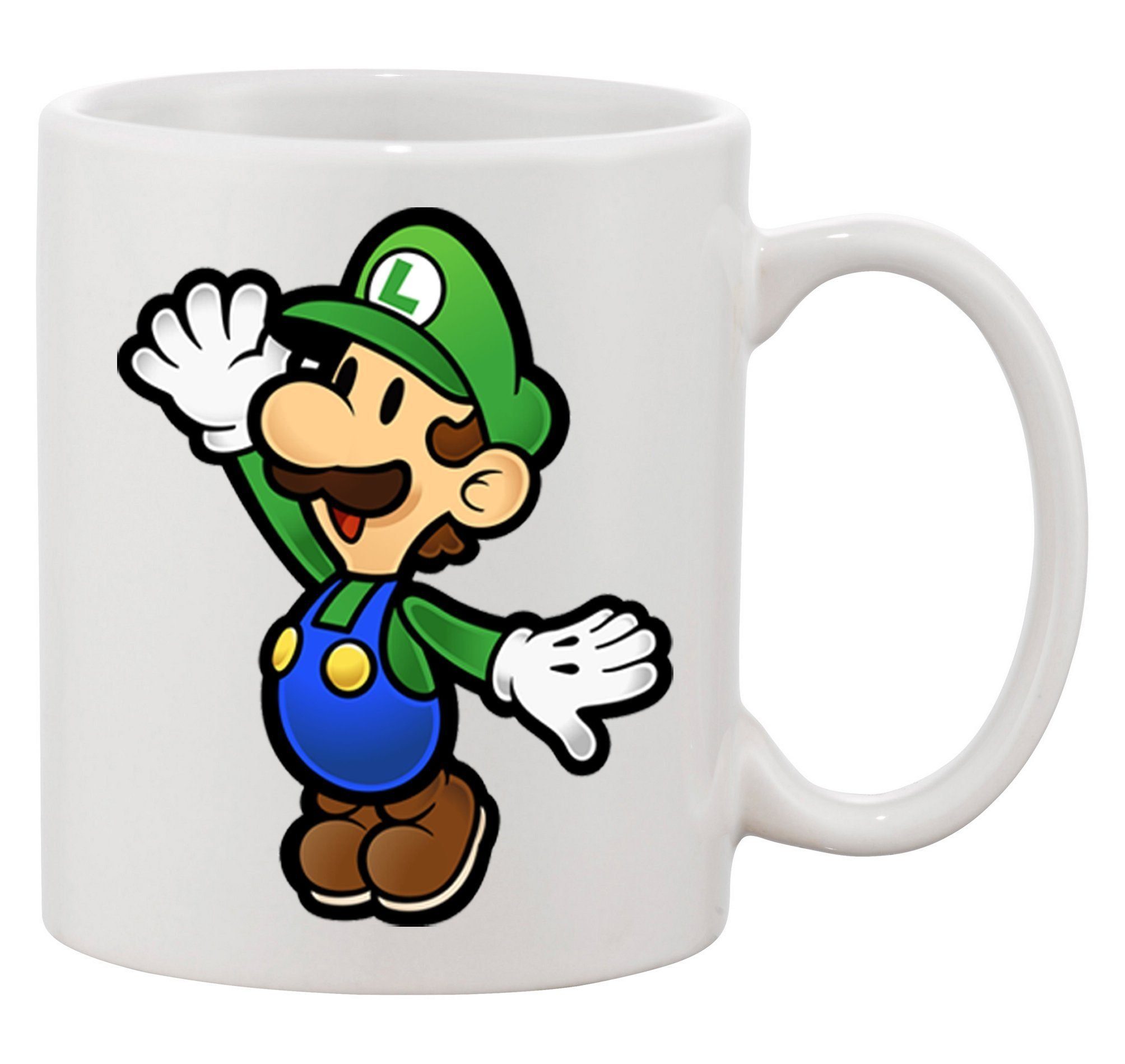 Blondie & Brownie Tasse Luigi Nintendo Mario Peach Yoshi Gaming in Schwarz und Weiß, Keramik, Spühlmaschinenfest Weiss XXL (600ml)