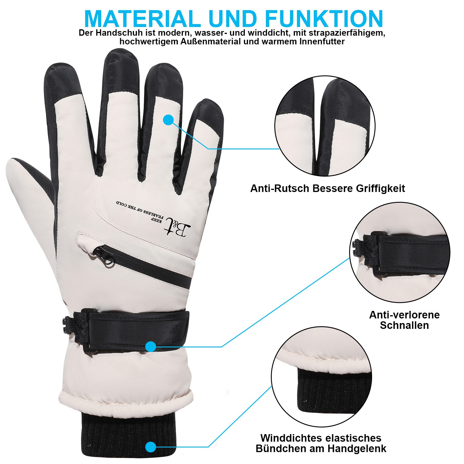 BTTO Hsch. Multisporthandschuhe Skihandschuhe Männer Frauen Schnee Handschuhe Winddicht Wasserdicht Touchscreen,Wärm Thermohandschuhe – Bild 5 von 5