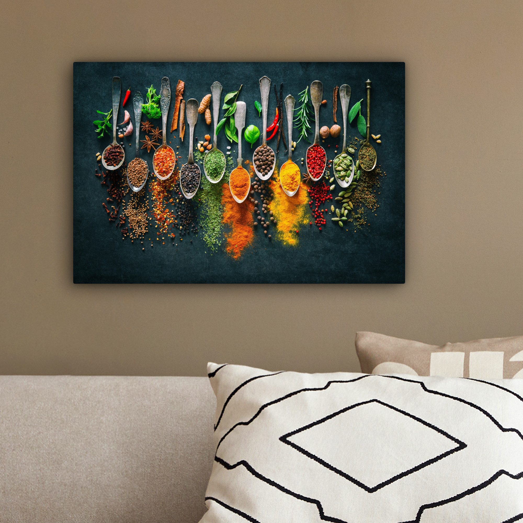 OneMillionCanvasses® Leinwandbild Löffel - Gewürze - Farbenfroh - Gewürze, Fotodruck (1 St), Wandbilder für Esszimmer, Wanddeko Bilder Küche, 20x30 cm – Bild 4 von 5