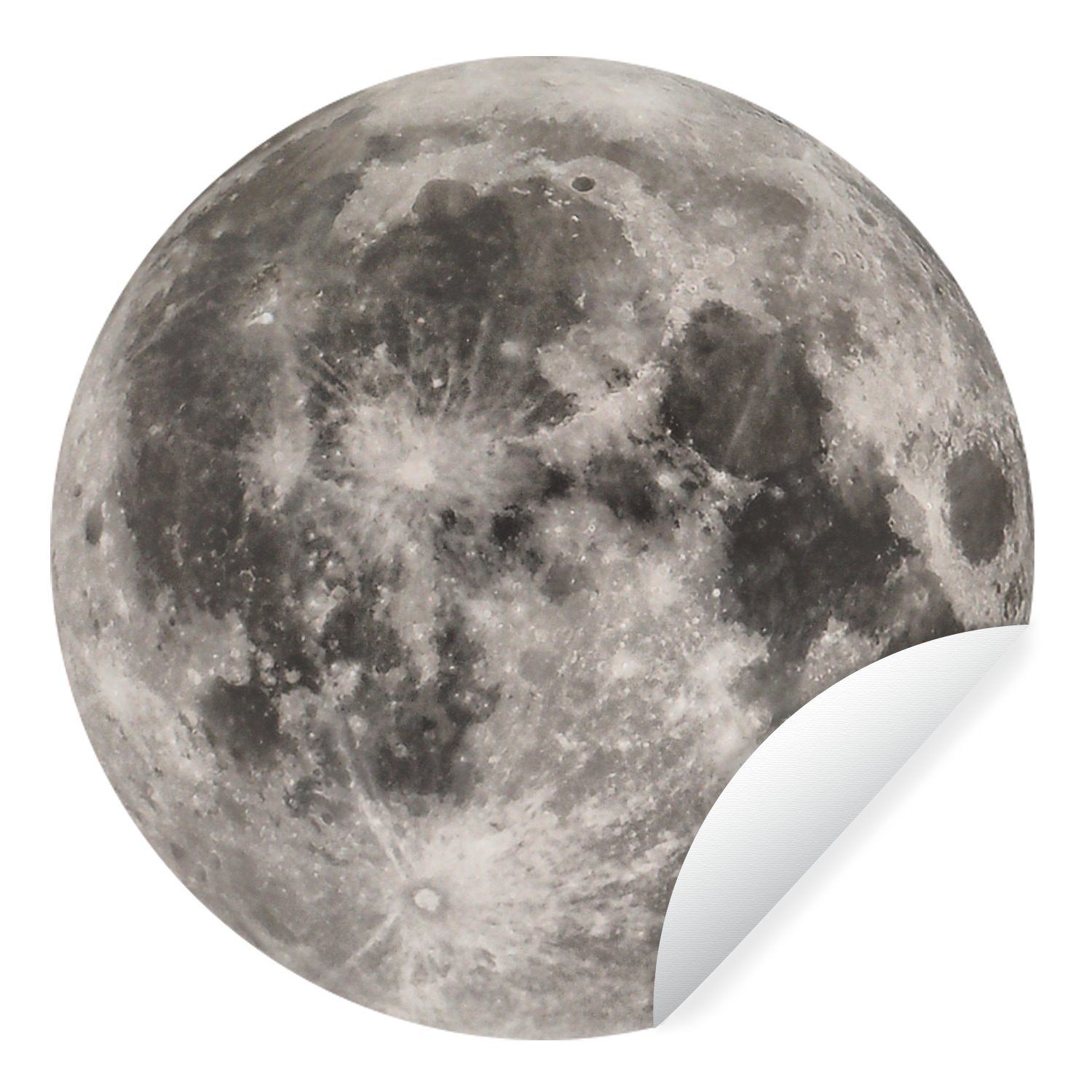 MuchoWow Wandsticker Mond - Weltraum - Schwarz - Weiß (1 St), Tapetenkreis für Kinderzimmer, Tapetenaufkleber, Rund, Wohnzimmer