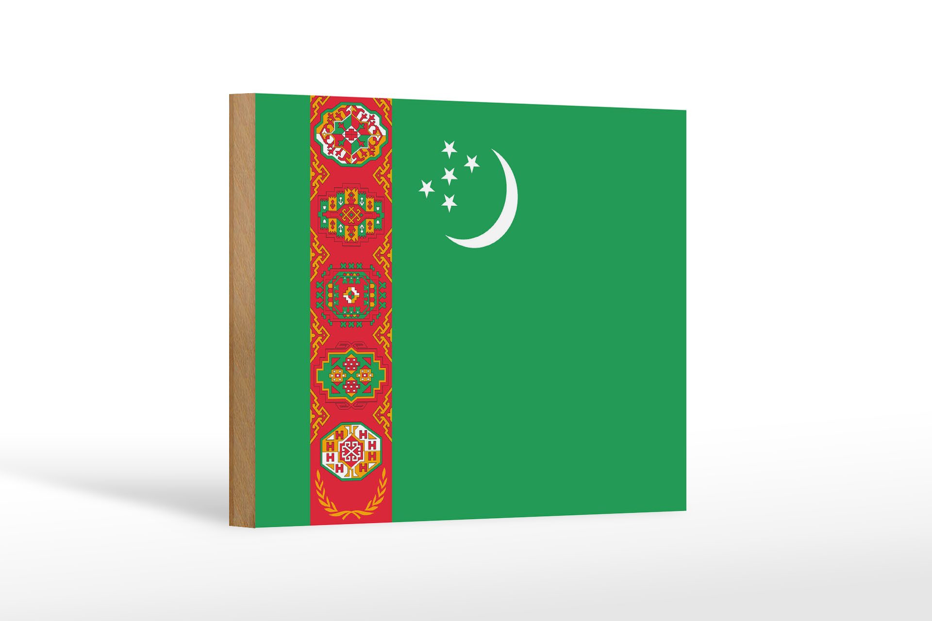 Femer GmbH Holzbild Flagge Turkmenistans 18x12 cm Flag Turkmenistan, Flaggen (1 St), Glatte Holzfaserplatte (MDF), vorn beschichtet