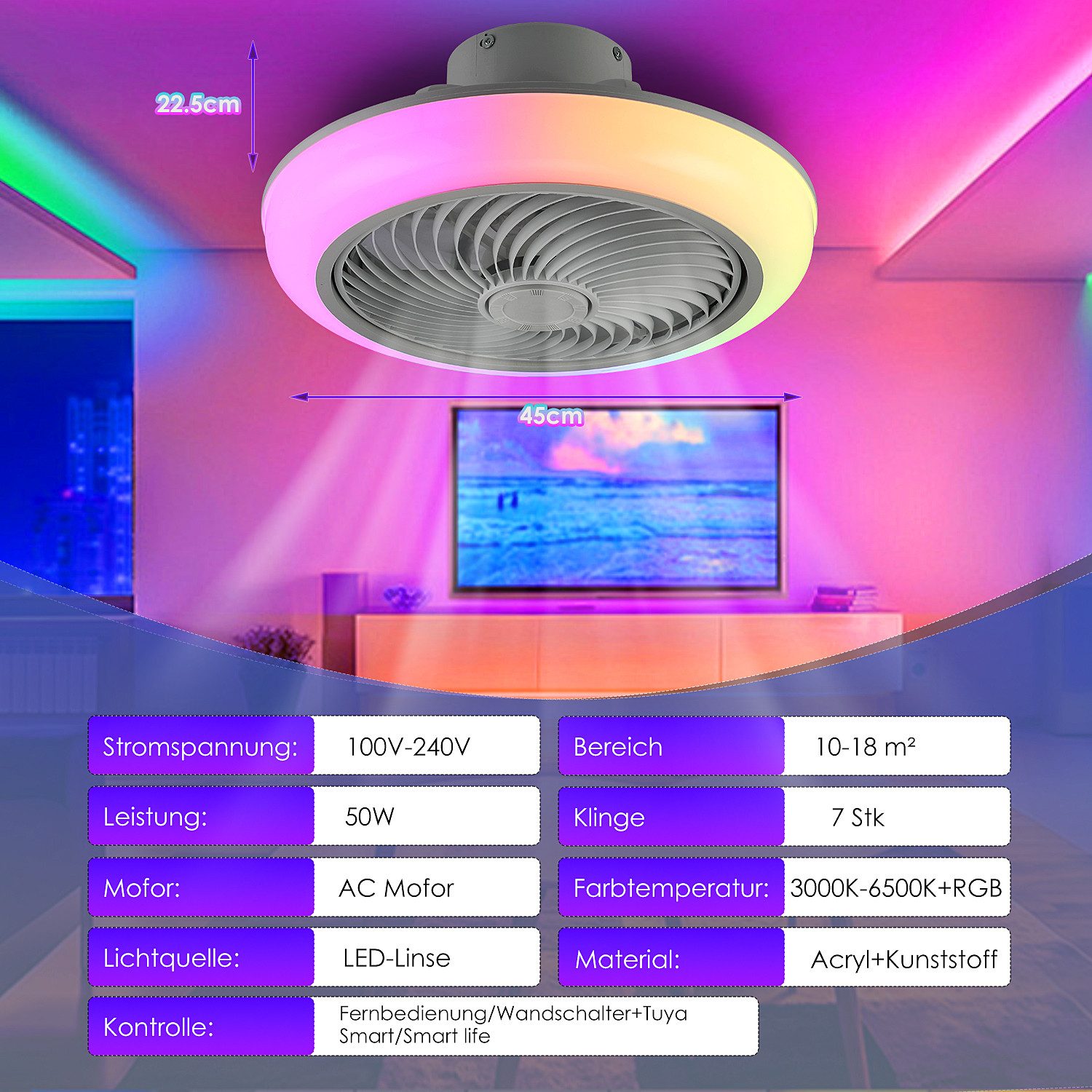 LETGOSPT Deckenleuchte 50W Deckenlampe RGB Farbwechsel günstig online kaufen