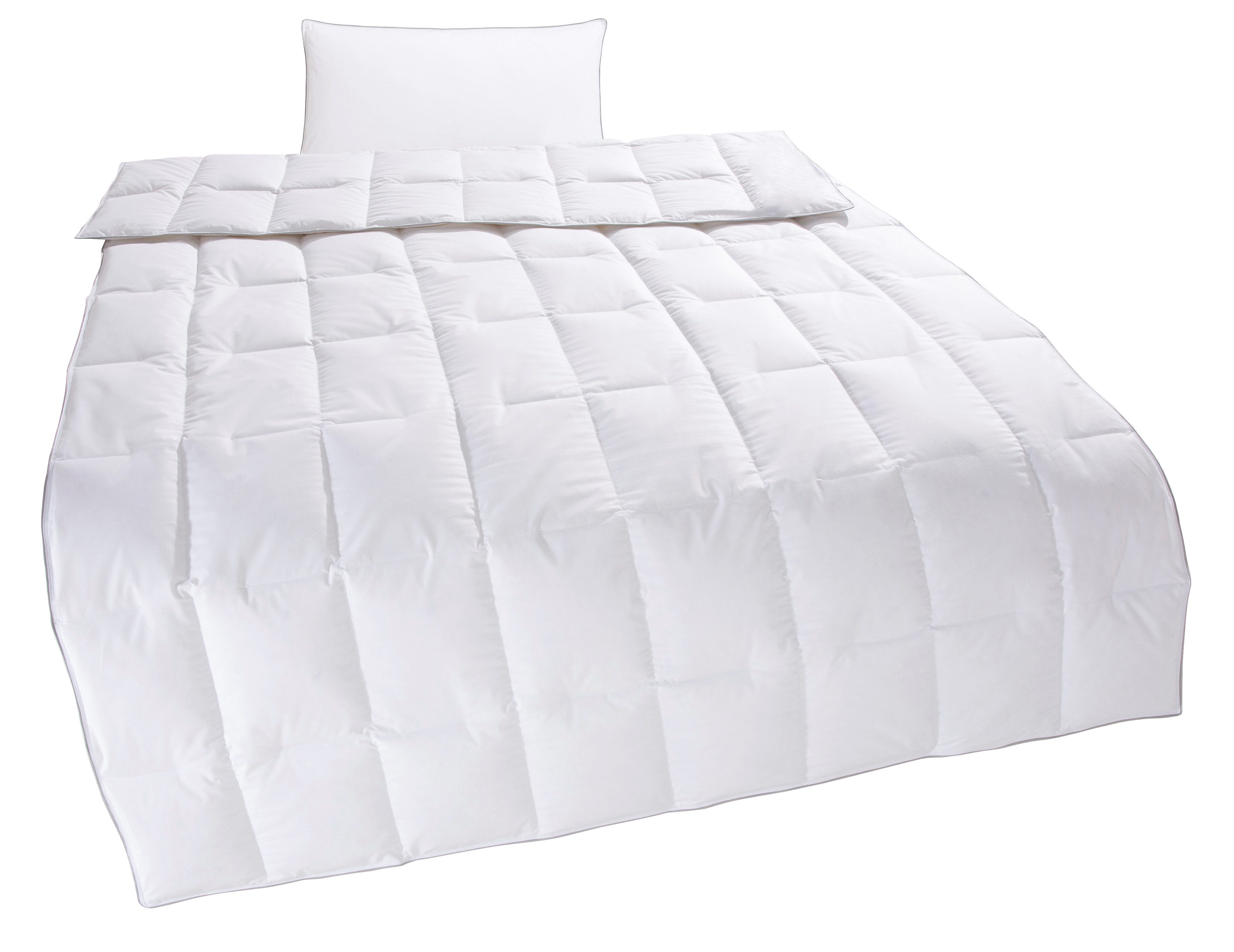 Home affaire Daunenbettdecke + Kopfkissen TAMINS, Bettdecke 135x200 cm und 155x220 cm, 2-tlg., Füllung: 100% Daunen, Bezug: 100% Baumwolle, Set mit Kissen 40x80 cm, 80x80 cm, Sommer, Winter, Made in Germany