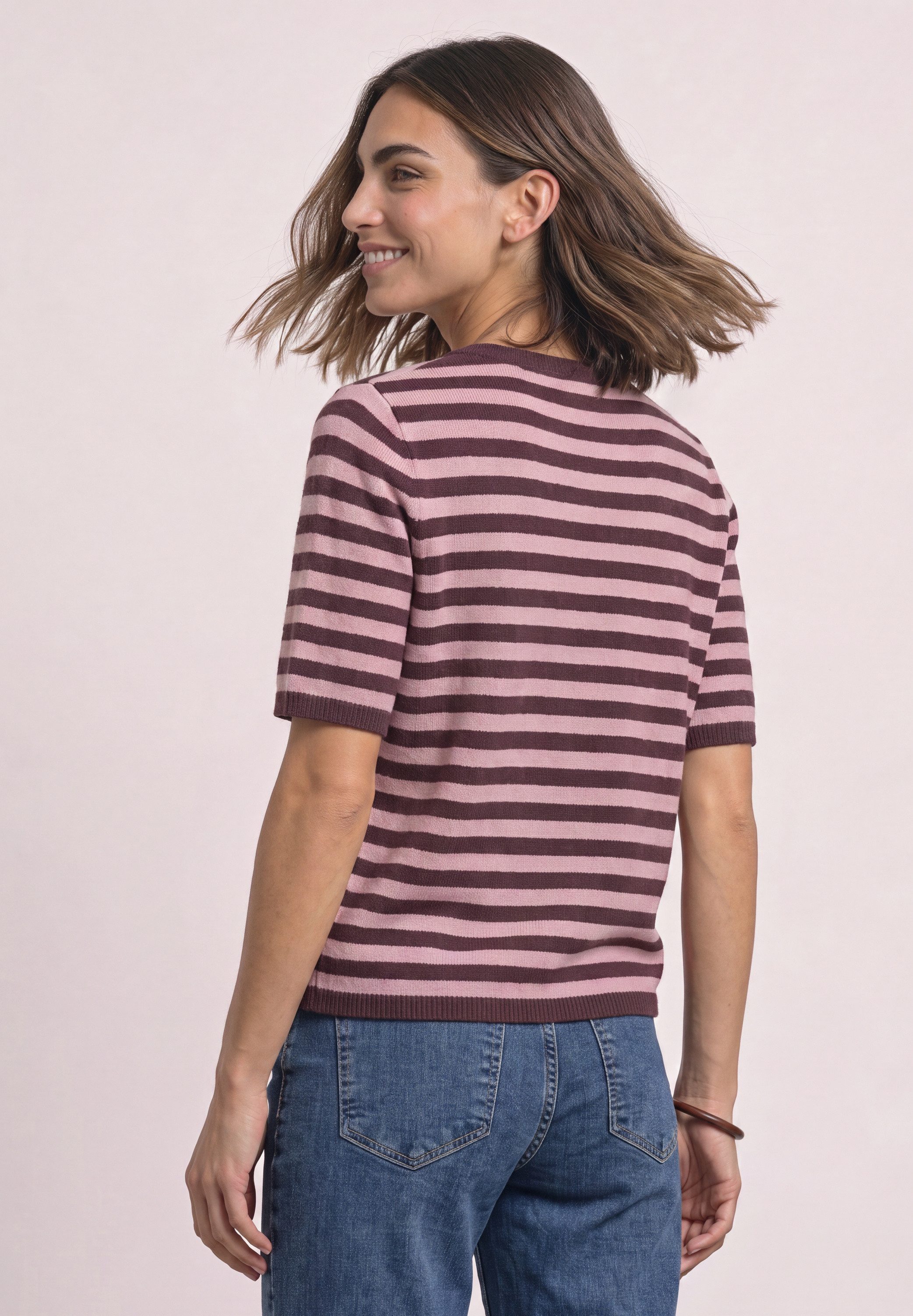 STREET ONE Strickpullover Sommerpullover mit Rundhals und Streifen