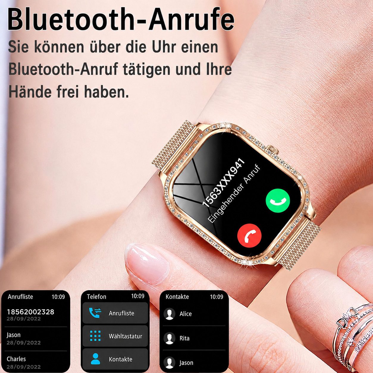 ibettertec Smartwatch Damen Herren, Neueste Fitness Uhr mit Anruffunktion Smartwatch (4,45 cm/1,75-Zoll-TFT-LCD-Touchscreen Zoll) IP68 Wasserdicht,Uhren Watch für Android IOS, Fitnessuhr Tracker mit Pulsmesser Schrittzähler Schlafmonitor