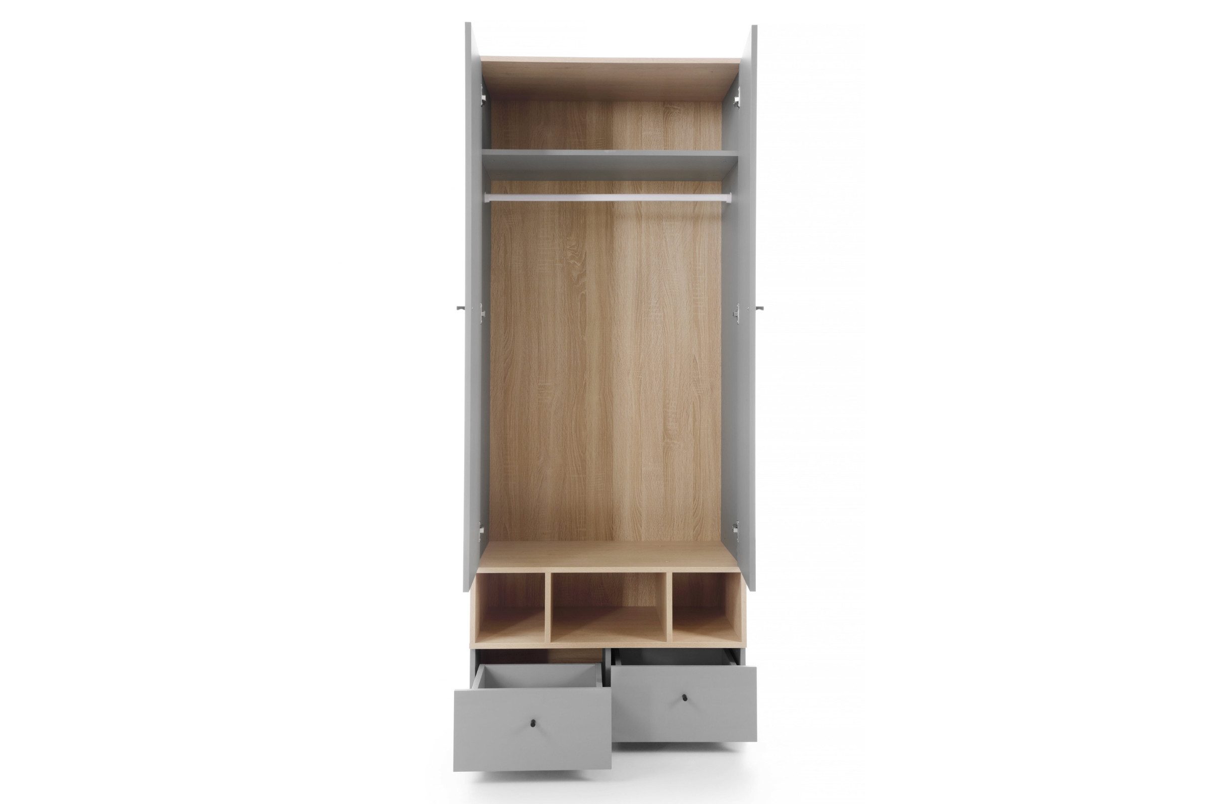 Deine Möbel 24 Kinderkleiderschrank OLAF 01 Kleiderschrank 2-türig 80 cm breit (Set, 2-St., Drehtürenschrank mit Schubladen) OLAF Kollektion Kinderzimmer Jugendzimmer Grau Eiche