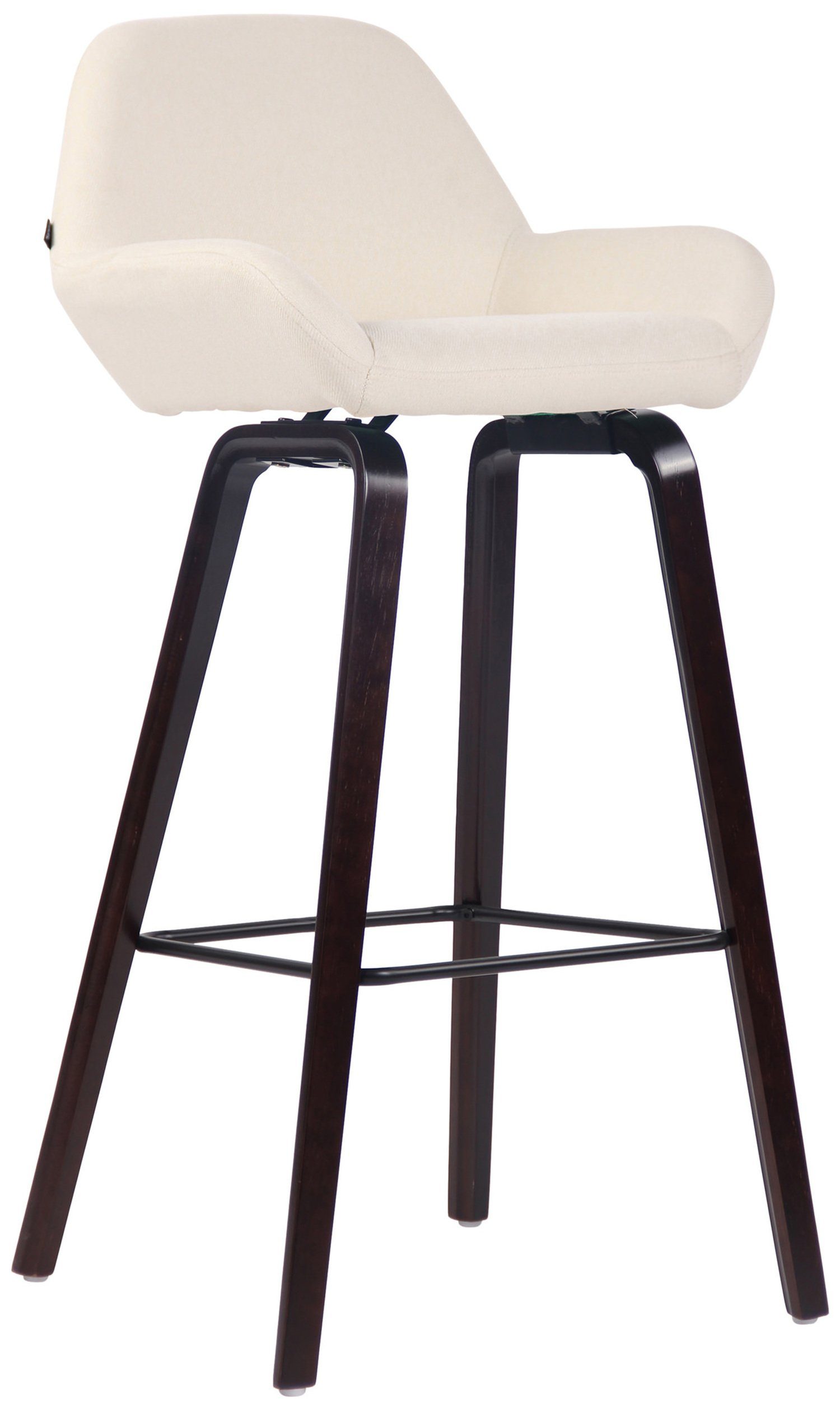 TPFLiving Barhocker New York mit bequemer Rückenlehne und angenehmer Fußstütze (Barstuhl Hocker für Theke & Küche - Tresenhocker), 4-Fuß Gestell Eichenholz walnus - Sitzfläche: Stoff Creme